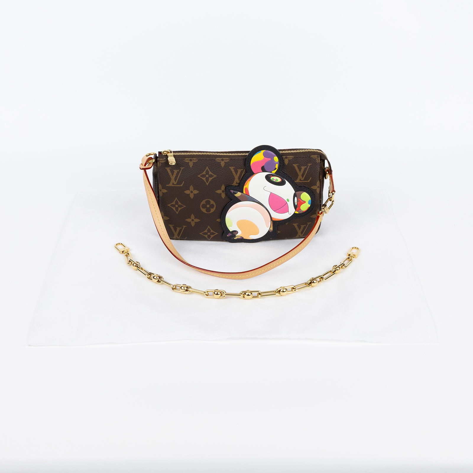 路易威登 LOUIS VUITTON 村上隆 麻將包 手提包 手拿包 Pochette Accessoires M13440 晶片款 村上隆娃娃麻將包 背帶2