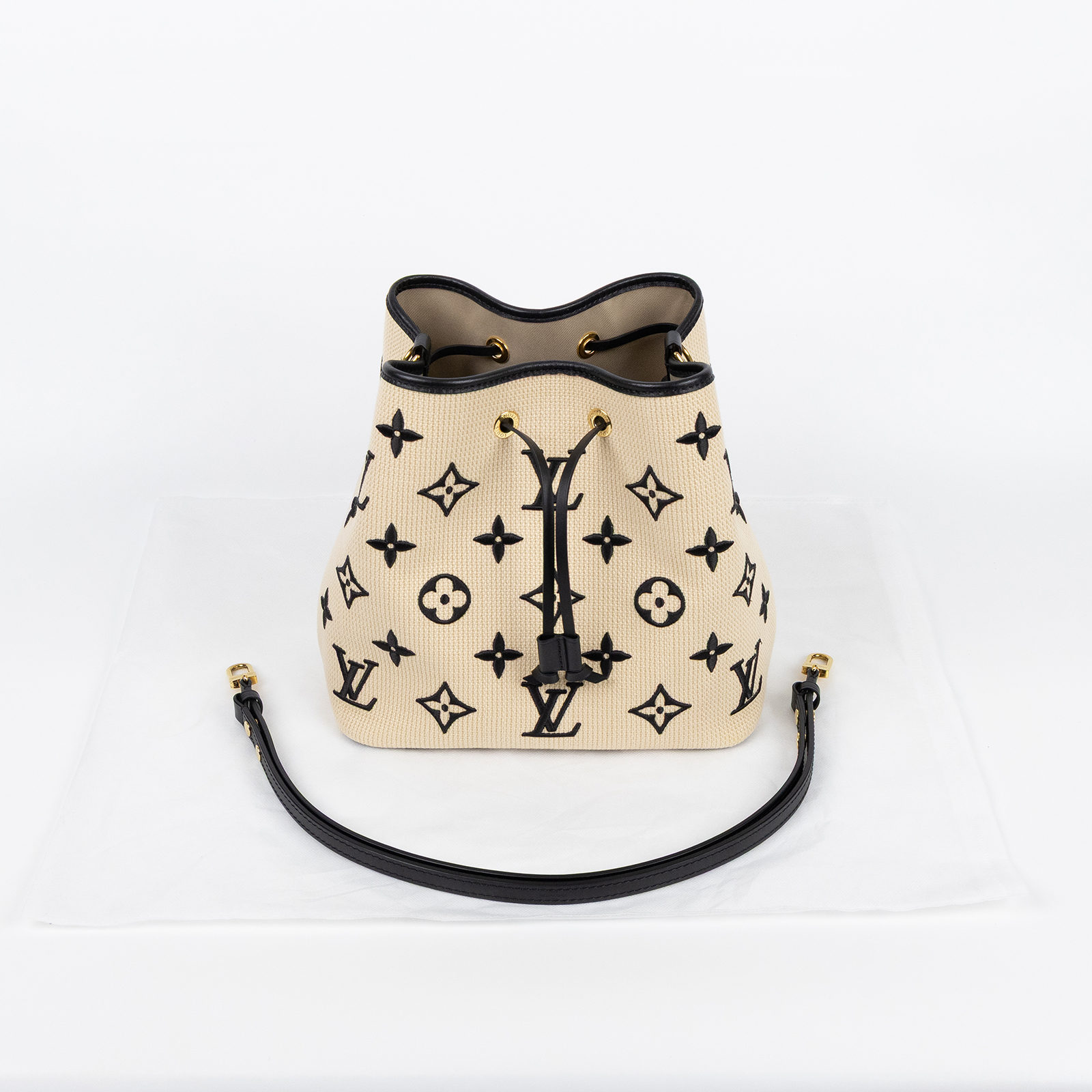 路易威登 LOUIS VUITTON NéoNoé MM 束口水桶包 M23080 晶片款 棉麻NEONOE MM 背帶