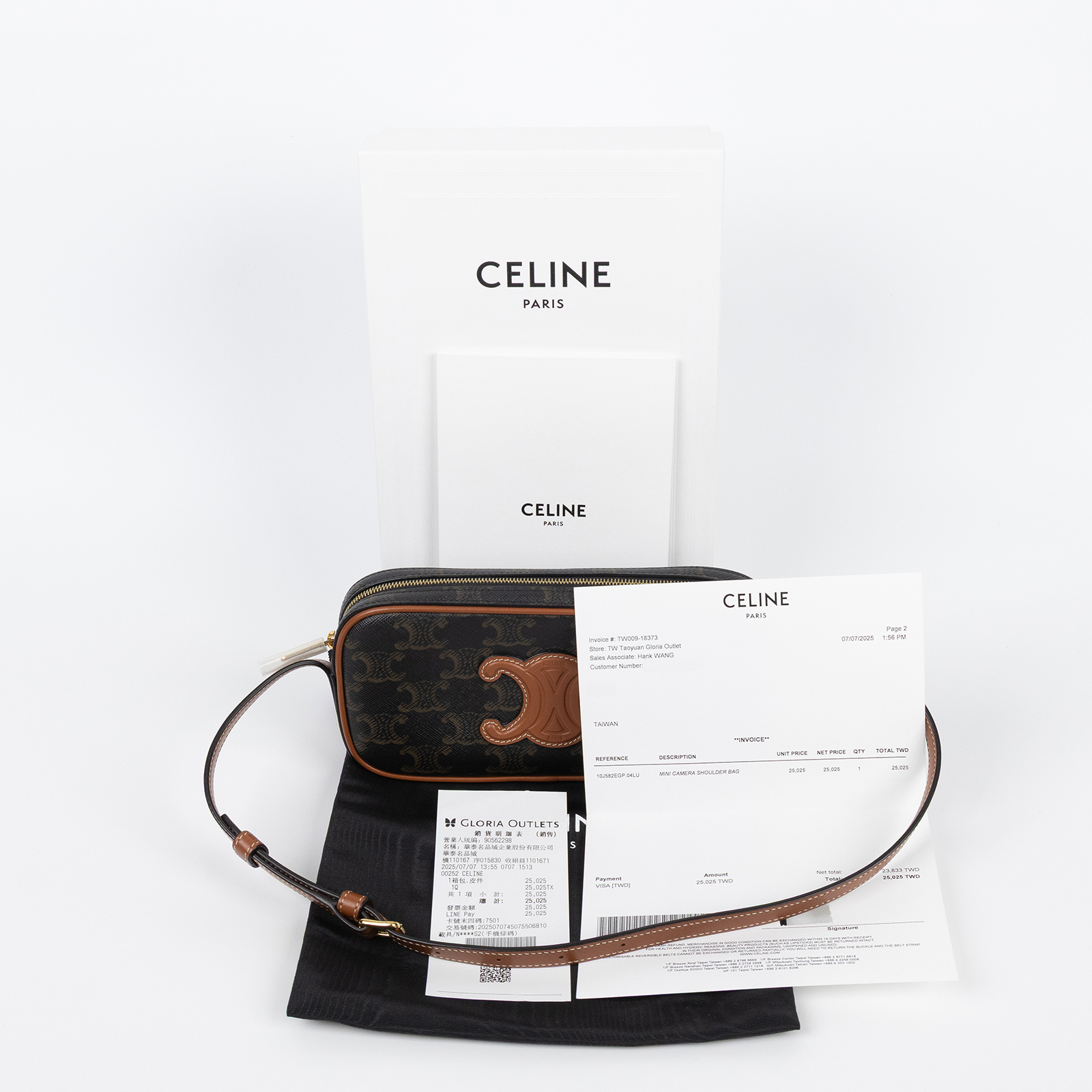 思琳 CELINE Cuir Triomphe 凱旋門 相機包 肩背包 腋下包 10J582EGP 棕凱旋迷你相機包 原廠盒子/防塵袋/購買證明