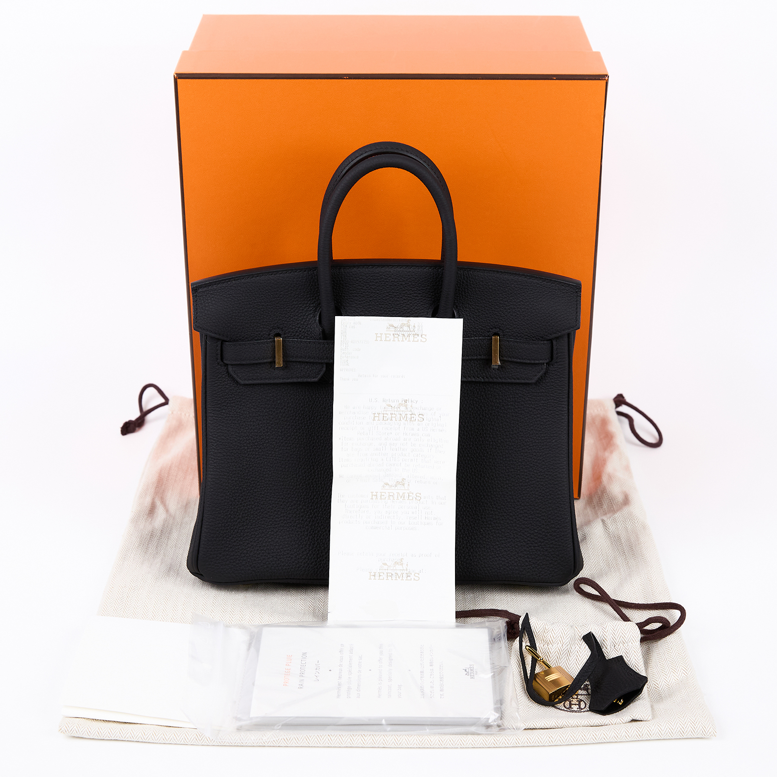 愛馬仕 Hermes Birkin Bag 柏金包 25 金色五金 黑色 H041344CC89 /  防塵袋/原廠盒子/鎖組/吊牌/購買證明/雨衣