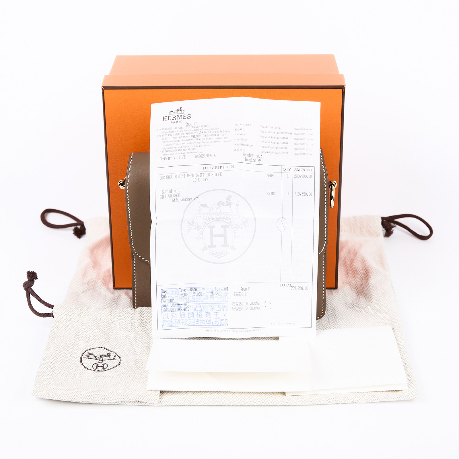 愛馬仕 Hermes Roulis 豬鼻子 斜背包 18 Mini 金色五金 大象灰色 H079195CP18 /  防塵袋/原廠盒子/購買證明