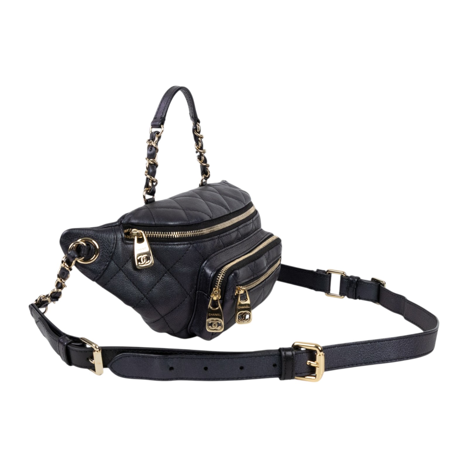 香奈兒 CHANEL 菱格紋 腰包 All About Waist Belt Bag AS0556 B00442 27開 黑牛珠光WAIST腰包 原廠盒子/防塵袋/保證卡/購買證明影本