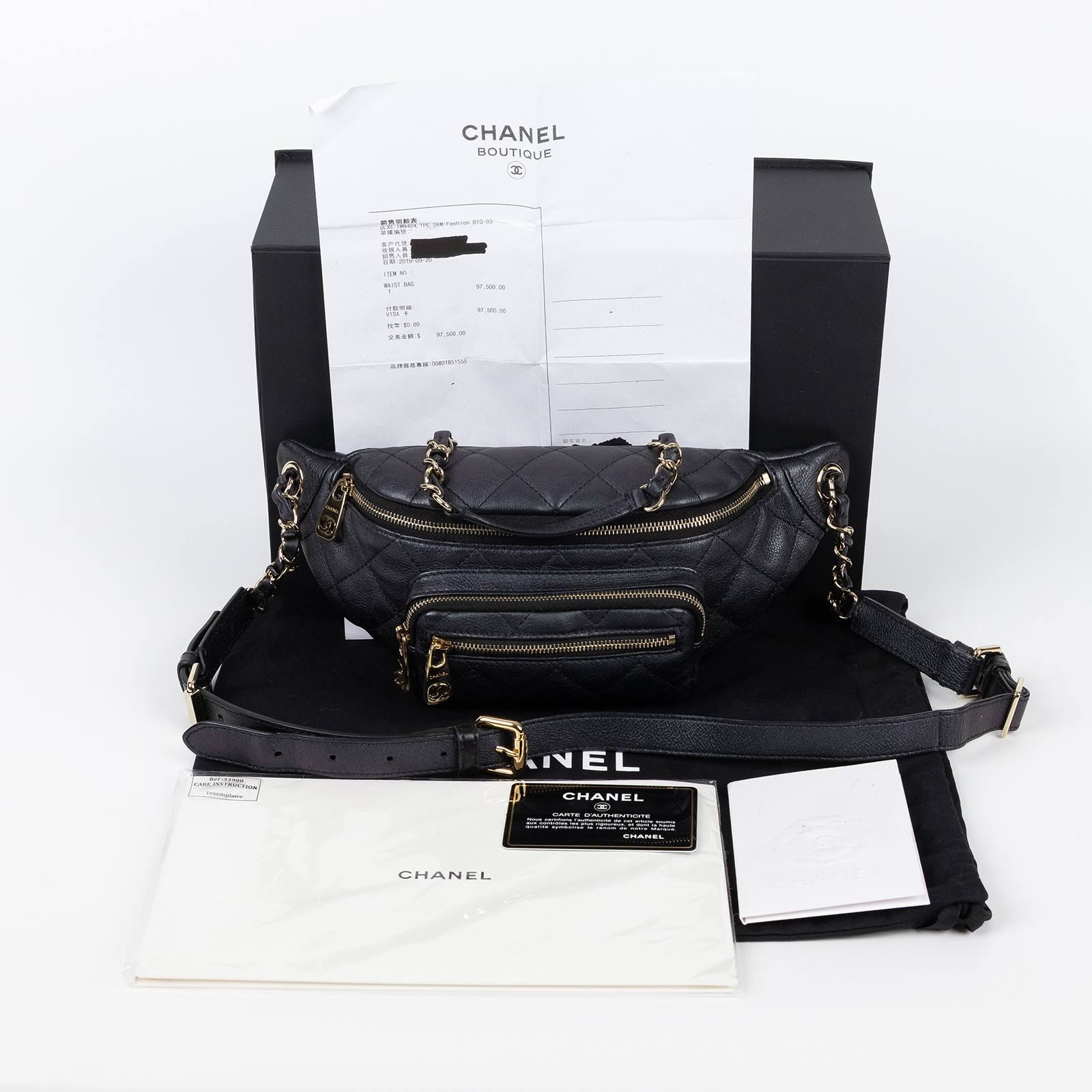 香奈兒 CHANEL 菱格紋 腰包 All About Waist Belt Bag AS0556 B00442 27開 黑牛珠光WAIST腰包 原廠盒子/防塵袋/保證卡/購買證明影本