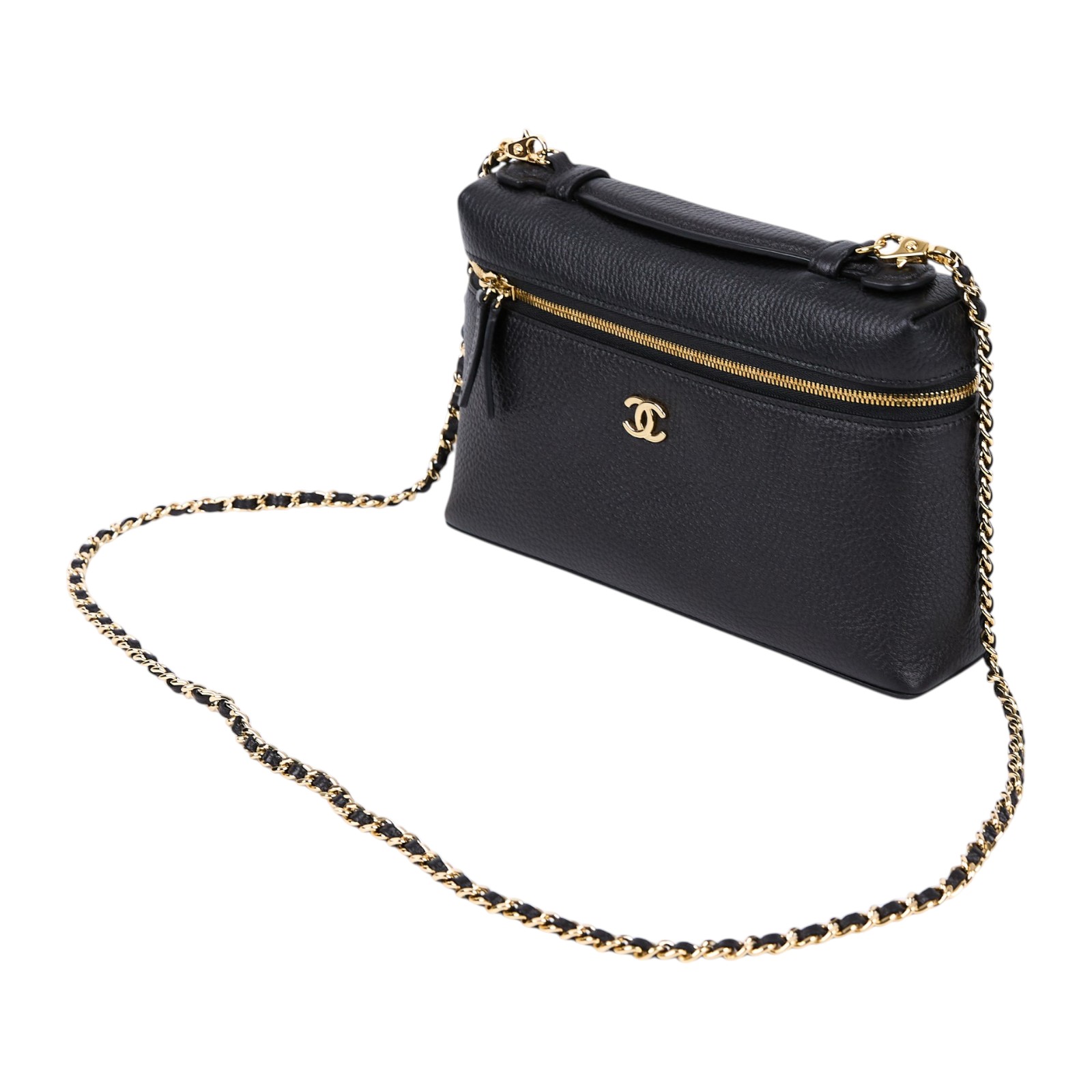 香奈兒 CHANEL Vanity with Chain 鍊帶 化妝包 大型 AP5347 晶片款 黑鏈帶化妝包 防塵袋/原廠盒子/背帶