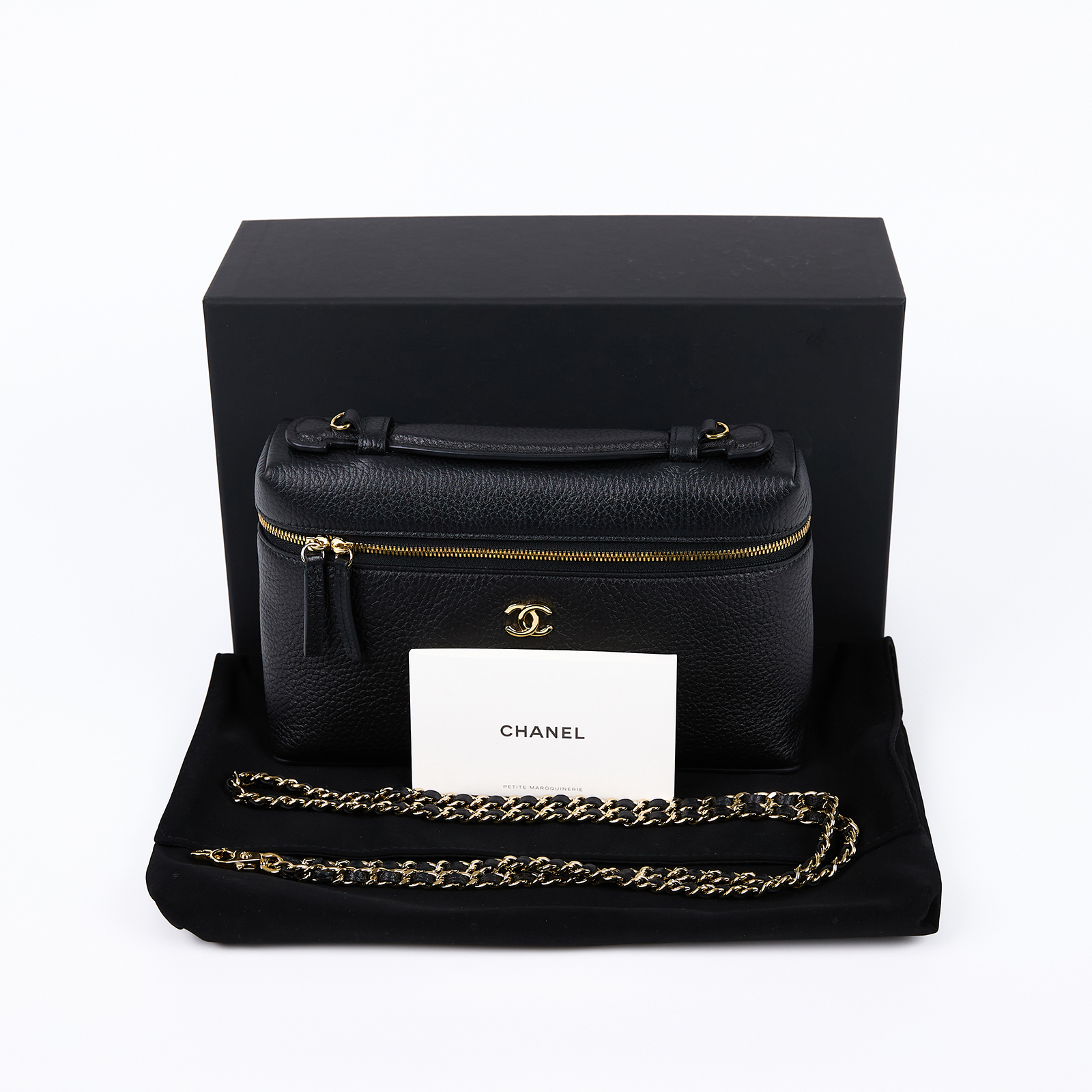香奈兒 CHANEL Vanity with Chain 鍊帶 化妝包 大型 AP5347 晶片款 黑鏈帶化妝包 防塵袋/原廠盒子/背帶