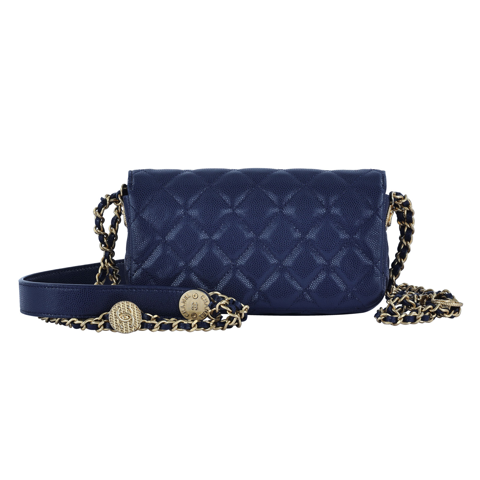 香奈兒 CHANEL cc logo 晚宴包 口蓋包  晶片款 藍荔枝金幣長型鍊包 原廠盒子/防塵袋