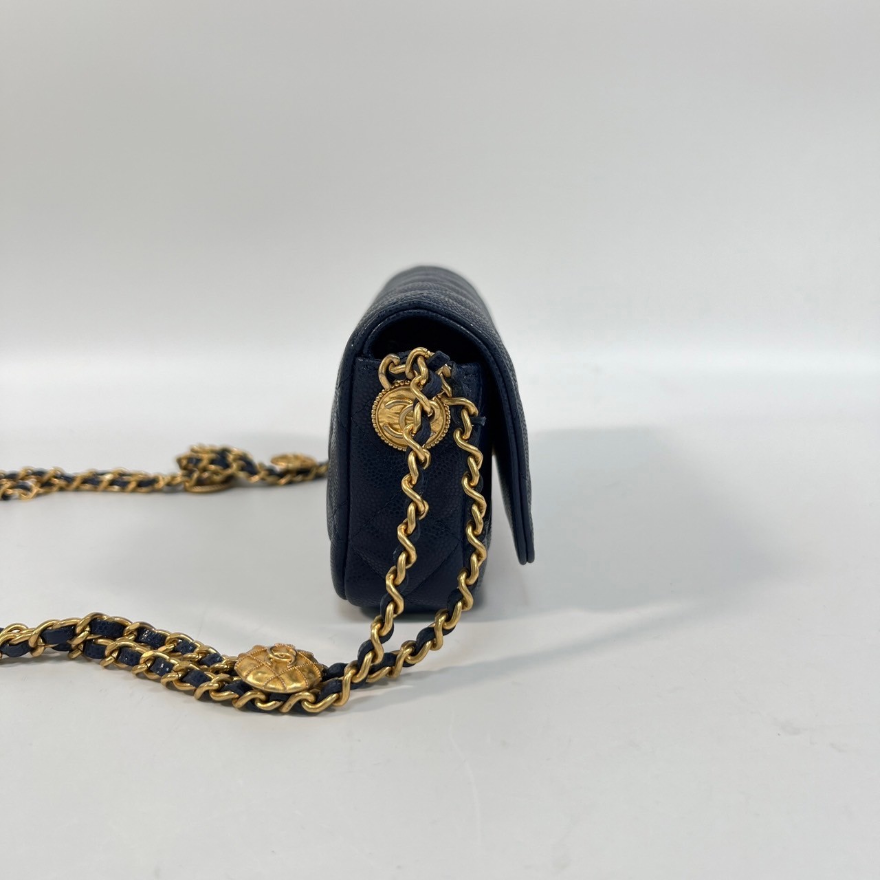 香奈兒 CHANEL cc logo 晚宴包 口蓋包  晶片款 藍荔枝金幣長型鍊包 原廠盒子/防塵袋