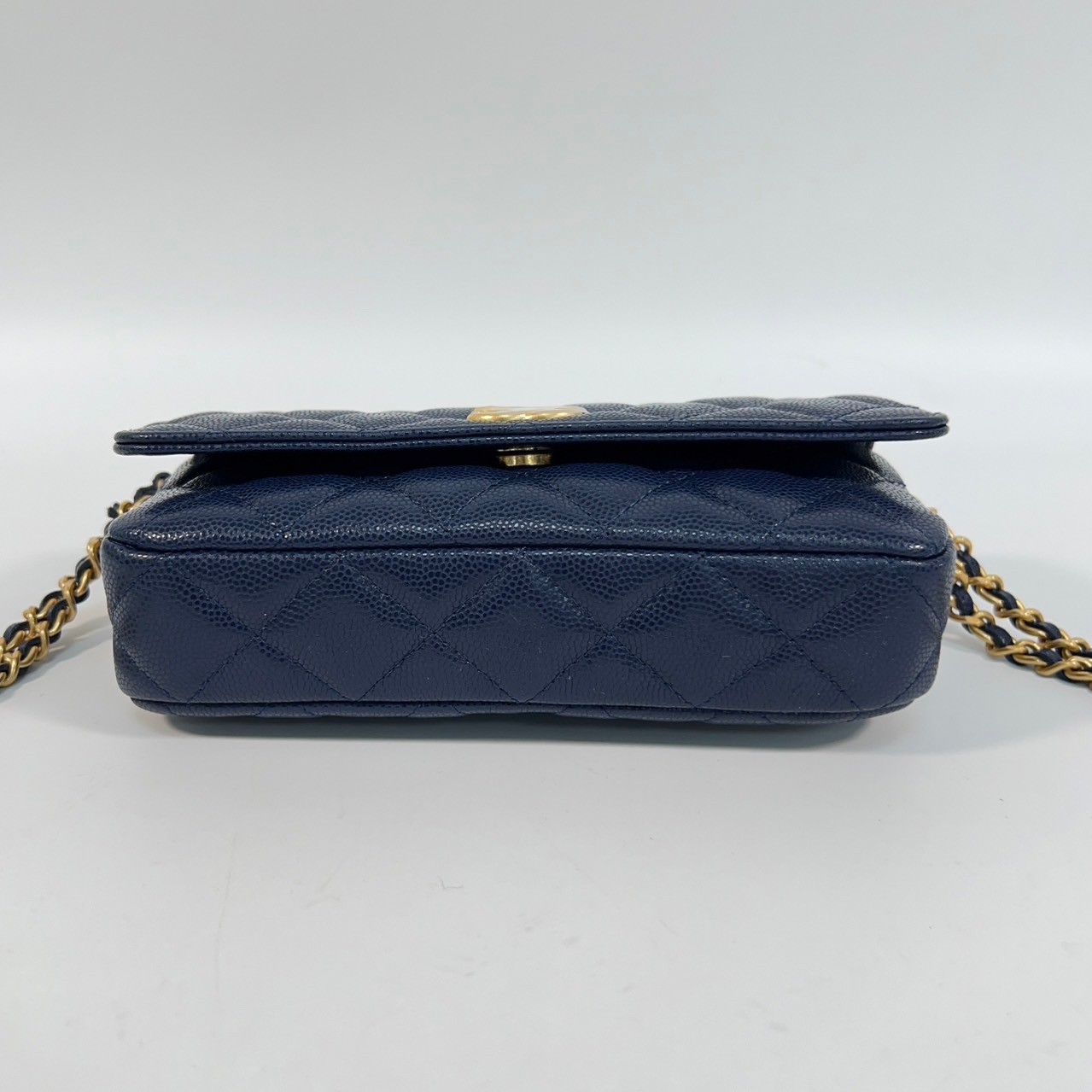 香奈兒 CHANEL cc logo 晚宴包 口蓋包  晶片款 藍荔枝金幣長型鍊包 原廠盒子/防塵袋