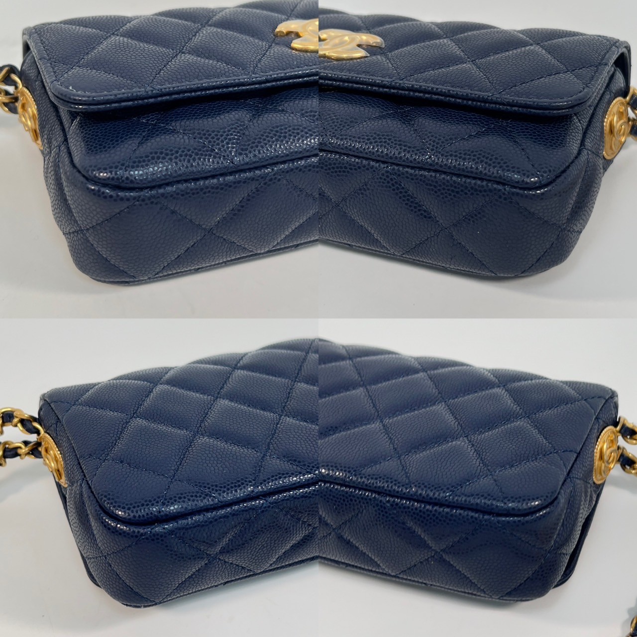 香奈兒 CHANEL cc logo 晚宴包 口蓋包  晶片款 藍荔枝金幣長型鍊包 原廠盒子/防塵袋