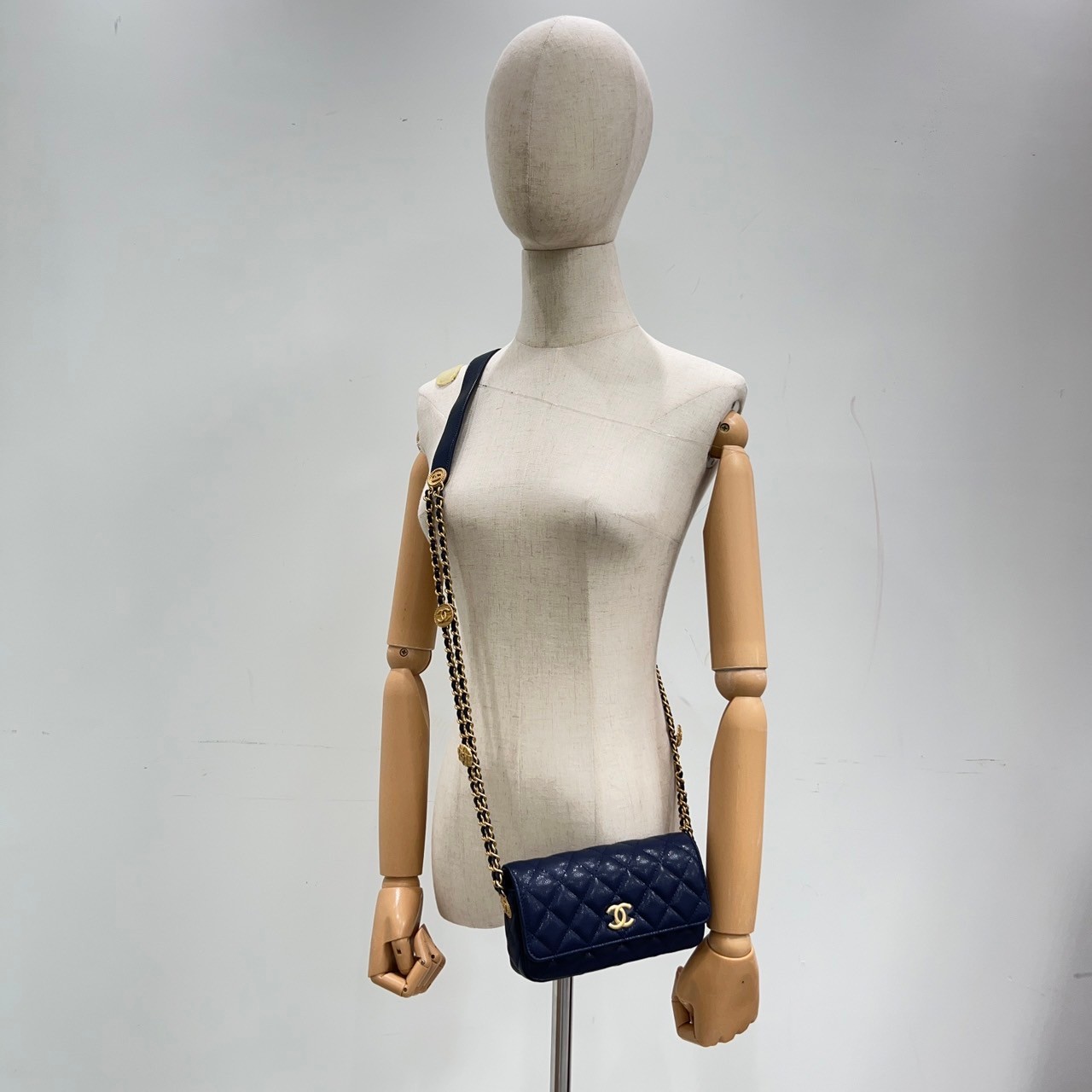 香奈兒 CHANEL cc logo 晚宴包 口蓋包  晶片款 藍荔枝金幣長型鍊包 原廠盒子/防塵袋