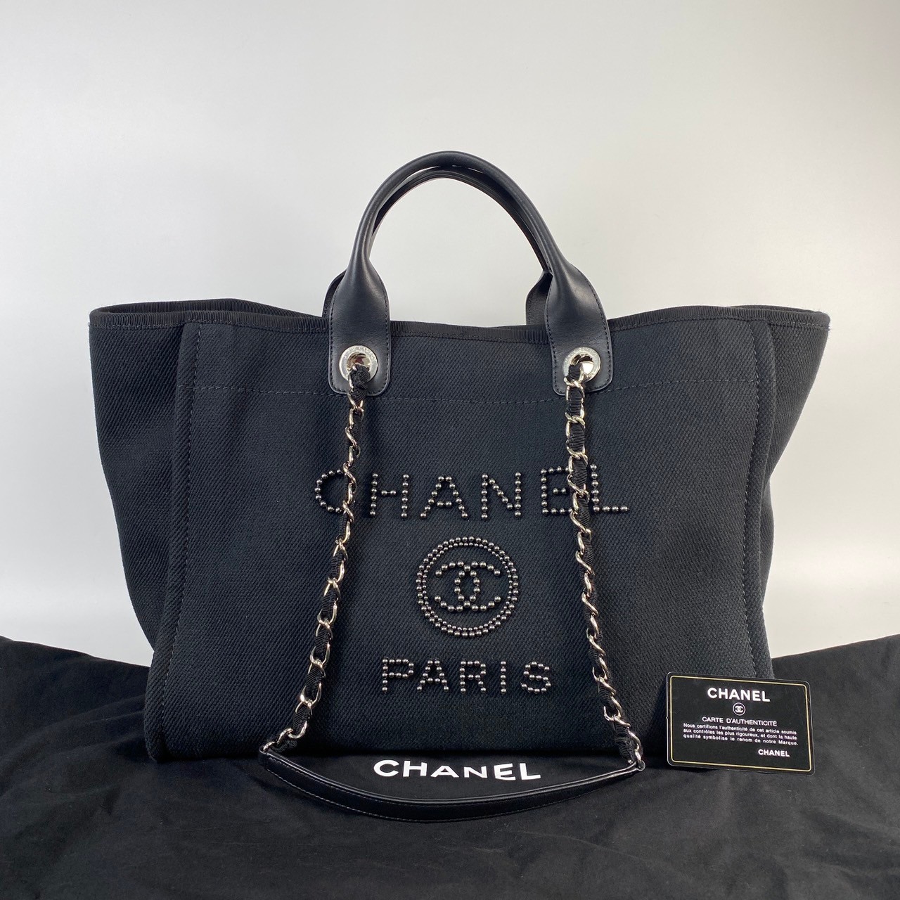 香奈兒 CHANEL 海灘包 超大型  29開 黑帆布Deauville 沙灘包 防塵袋/保證卡
