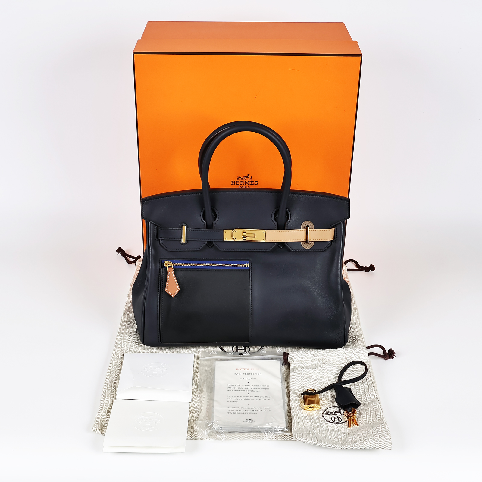 愛馬仕 Hermes Birkin Bag 柏金包 30 BK30 B刻 ☆深藍色BIRKIN 30 COLORMATIC 原廠盒子/防塵袋/雨衣/鎖組