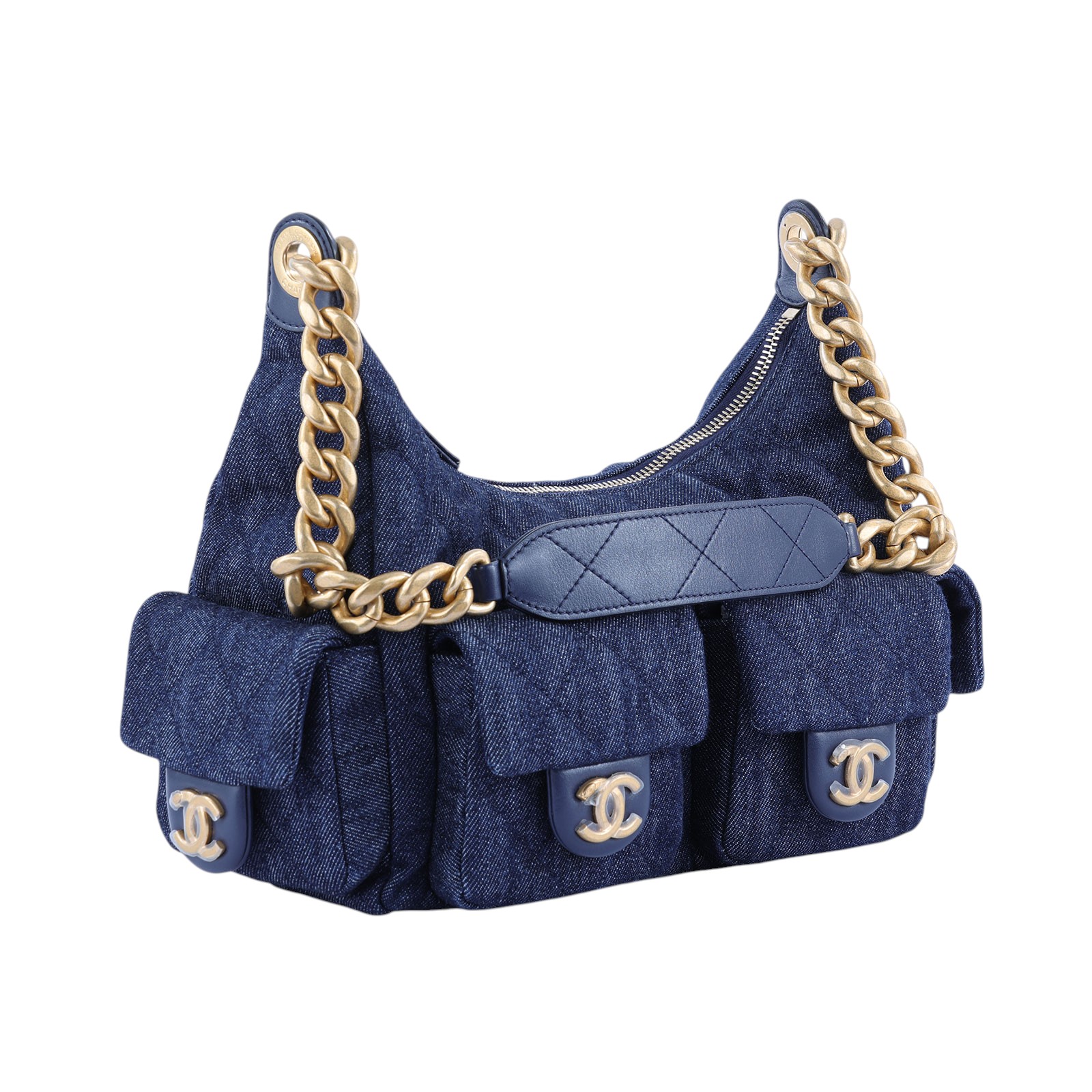 香奈兒 CHANEL 丹寧 流浪包  晶片款 深色牛仔金HOBO 防塵袋/原廠盒子