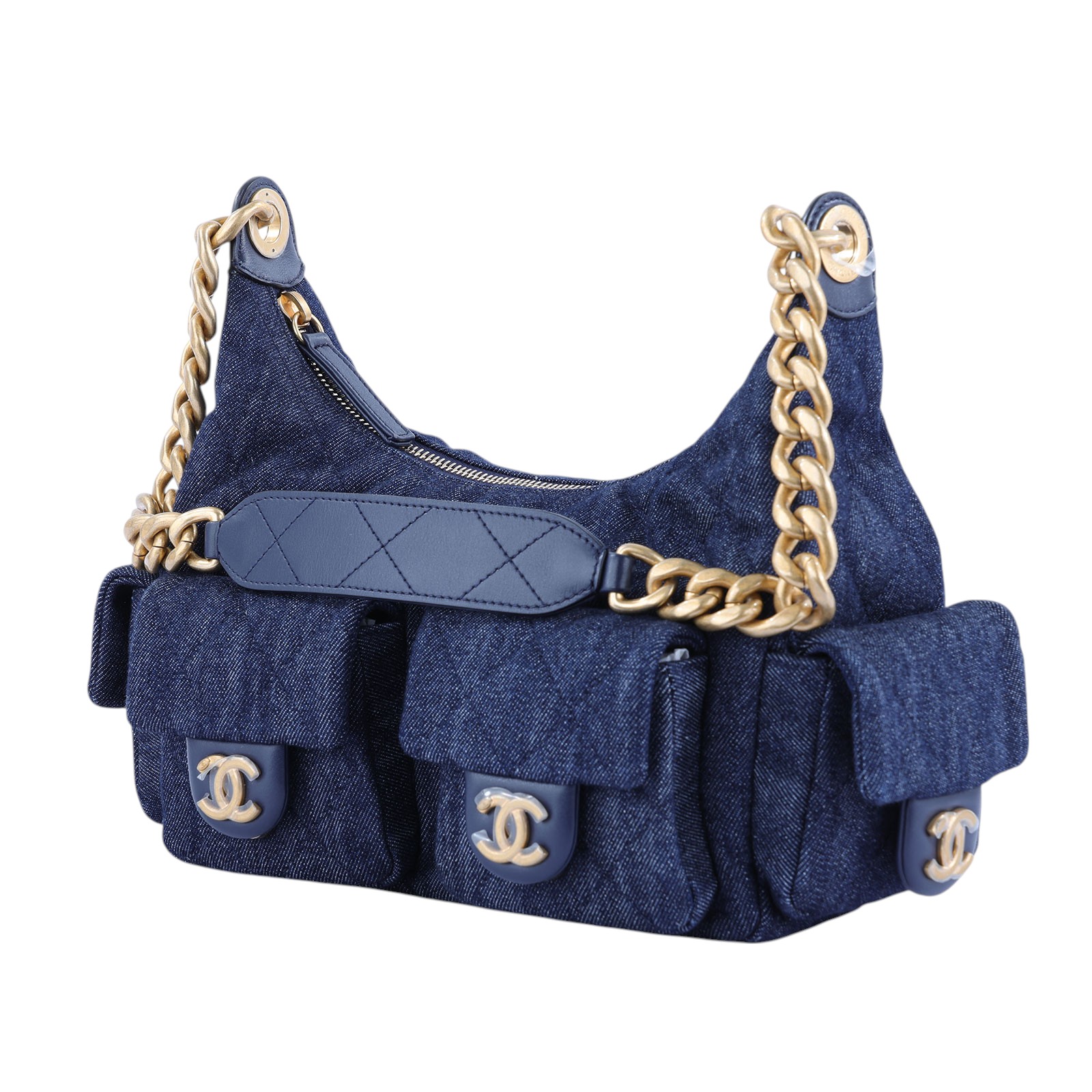 香奈兒 CHANEL 丹寧 流浪包  晶片款 深色牛仔金HOBO 防塵袋/原廠盒子