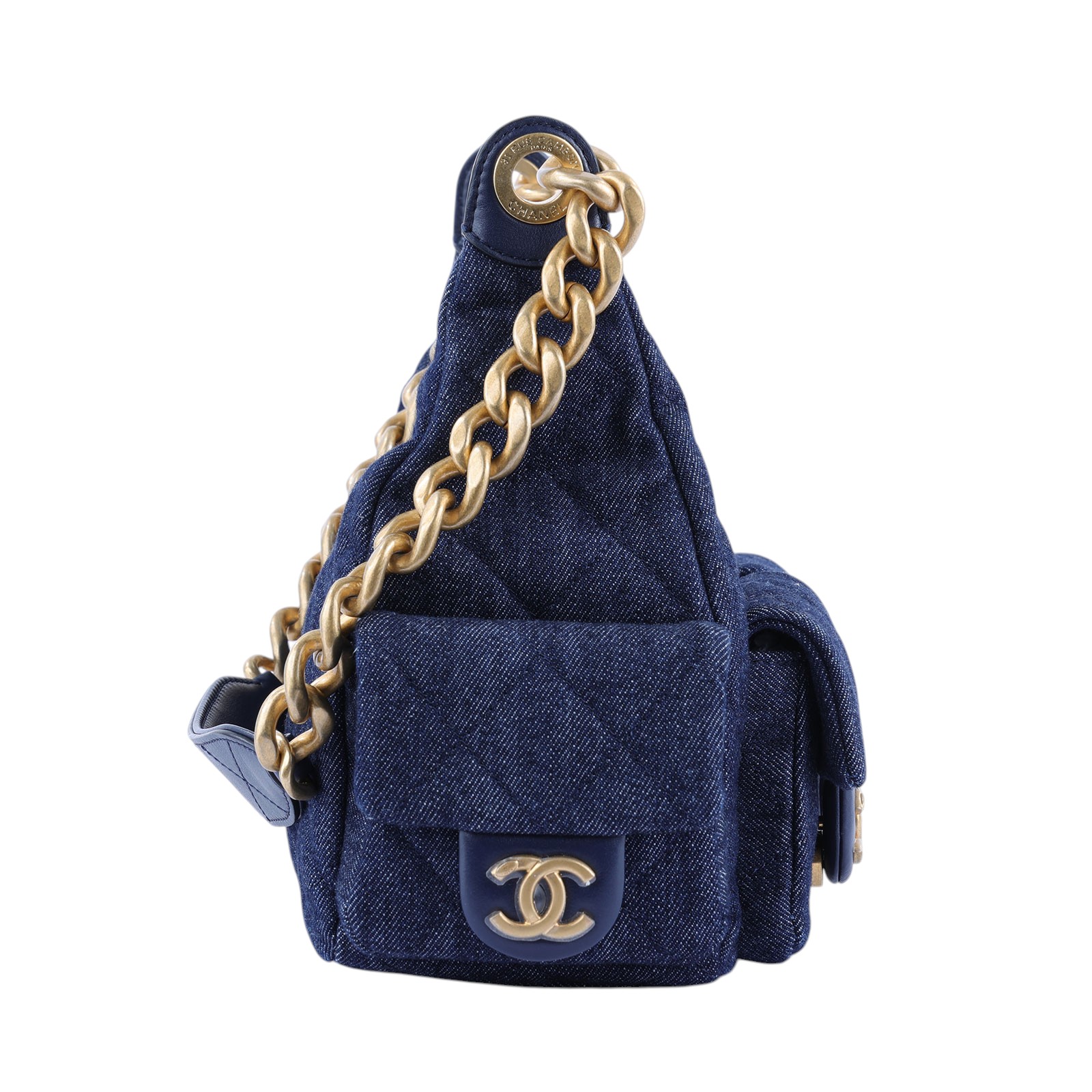 香奈兒 CHANEL 丹寧 流浪包  晶片款 深色牛仔金HOBO 防塵袋/原廠盒子