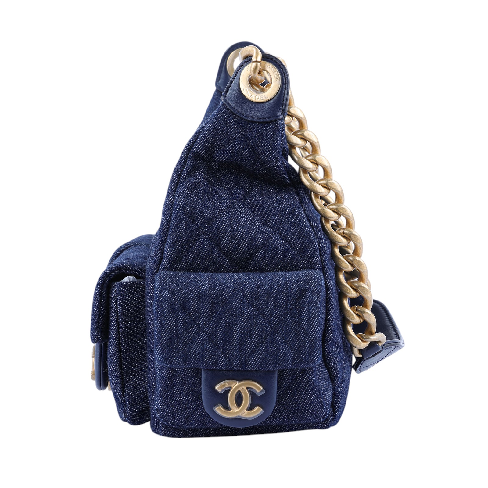 香奈兒 CHANEL 丹寧 流浪包  晶片款 深色牛仔金HOBO 防塵袋/原廠盒子