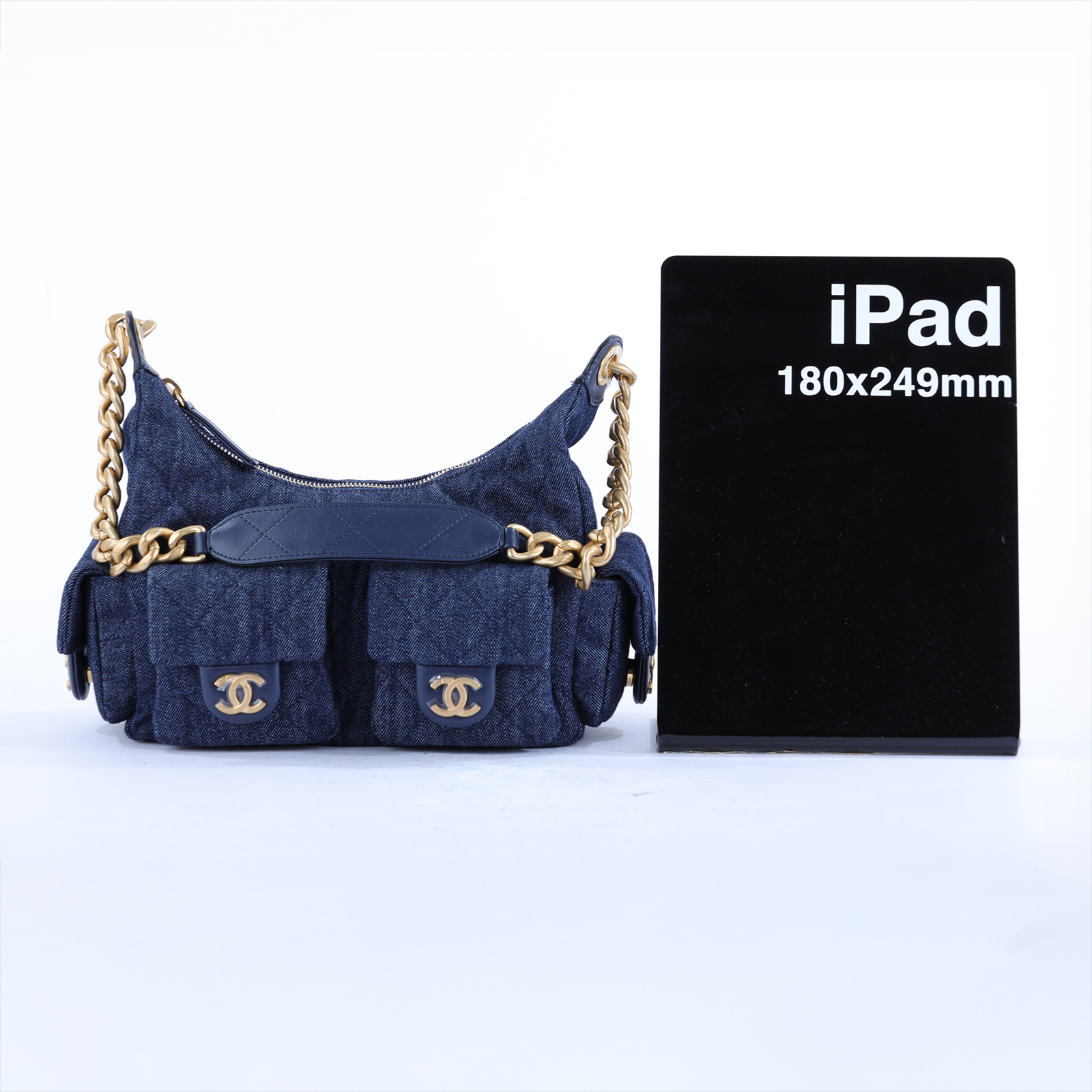 香奈兒 CHANEL 丹寧 流浪包  晶片款 深色牛仔金HOBO 防塵袋/原廠盒子