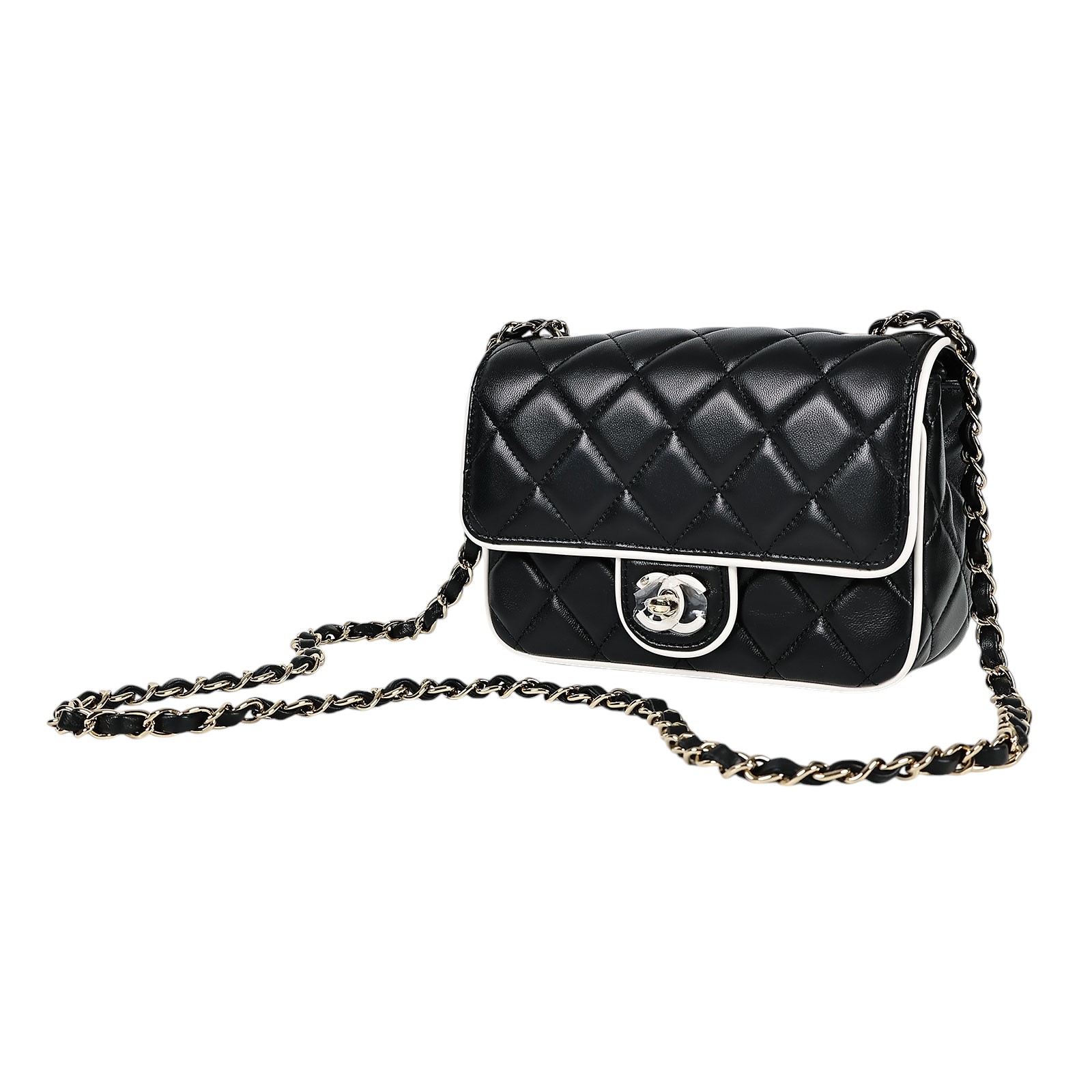 香奈兒 CHANEL 方胖子 肩背 口蓋包  晶片款 黑金羊白雙C釦方胖 原廠盒子