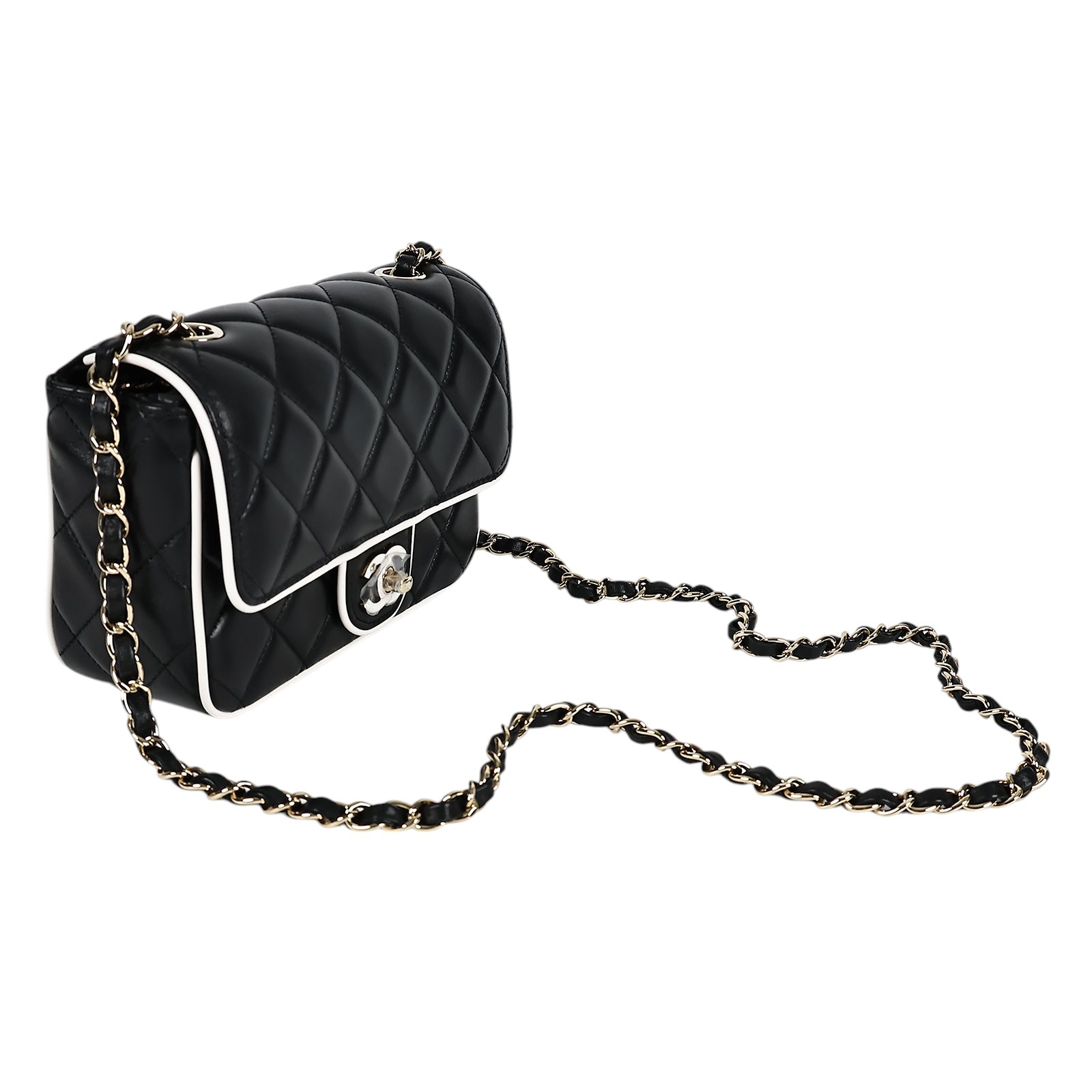 香奈兒 CHANEL 方胖子 肩背 口蓋包  晶片款 黑金羊白雙C釦方胖 原廠盒子