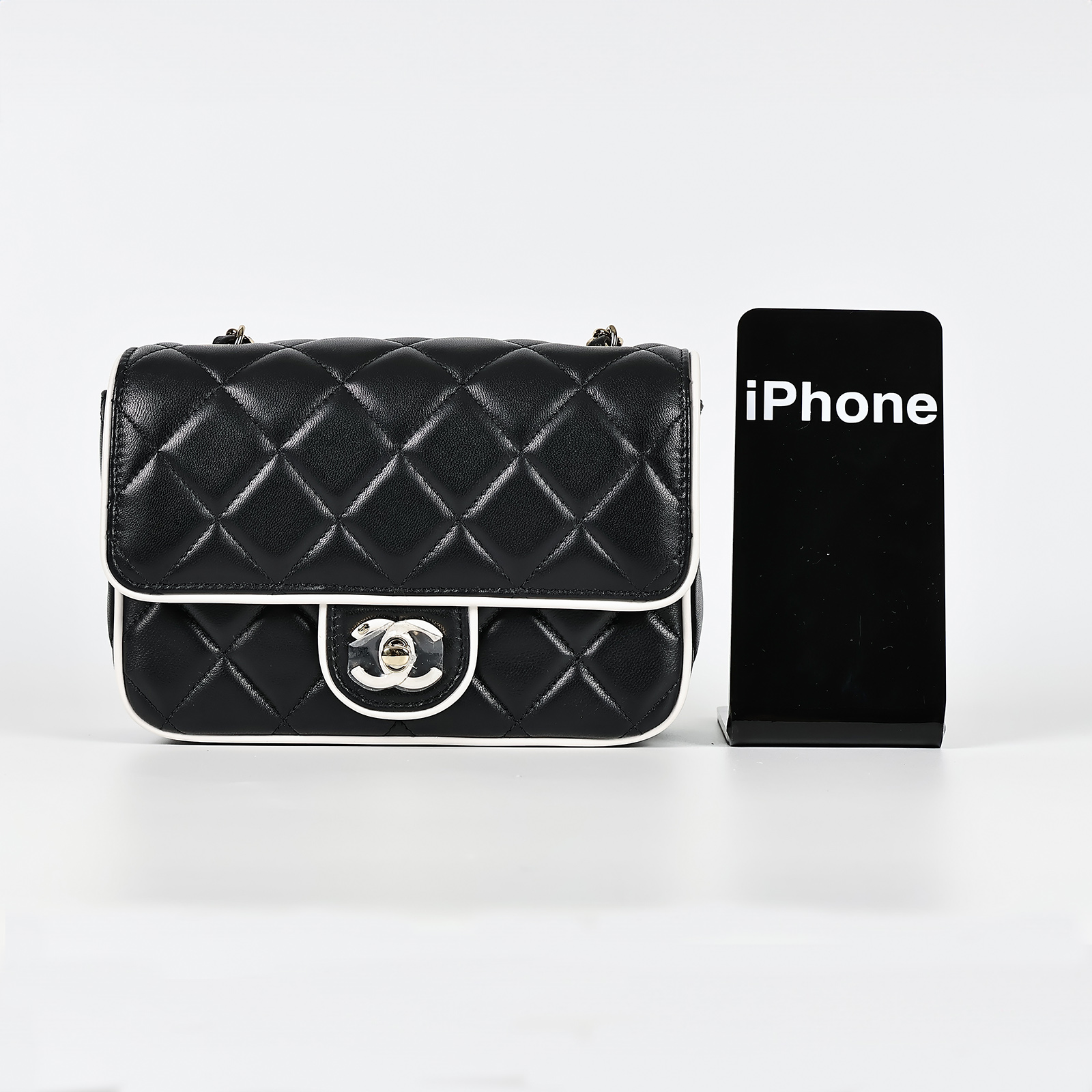 香奈兒 CHANEL 方胖子 肩背 口蓋包  晶片款 黑金羊白雙C釦方胖 原廠盒子