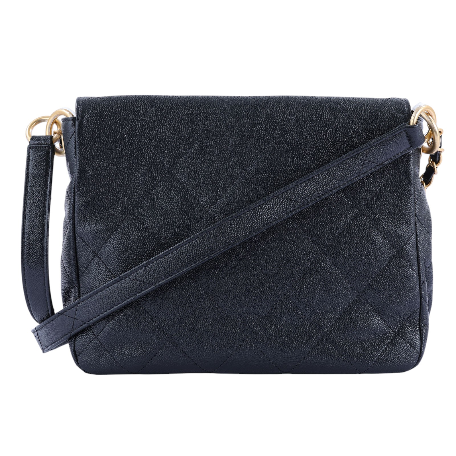 香奈兒 CHANEL 流浪包 雙口袋 郵差包  晶片款 黑金荔枝雙口袋鍊包 防塵袋/原廠盒子