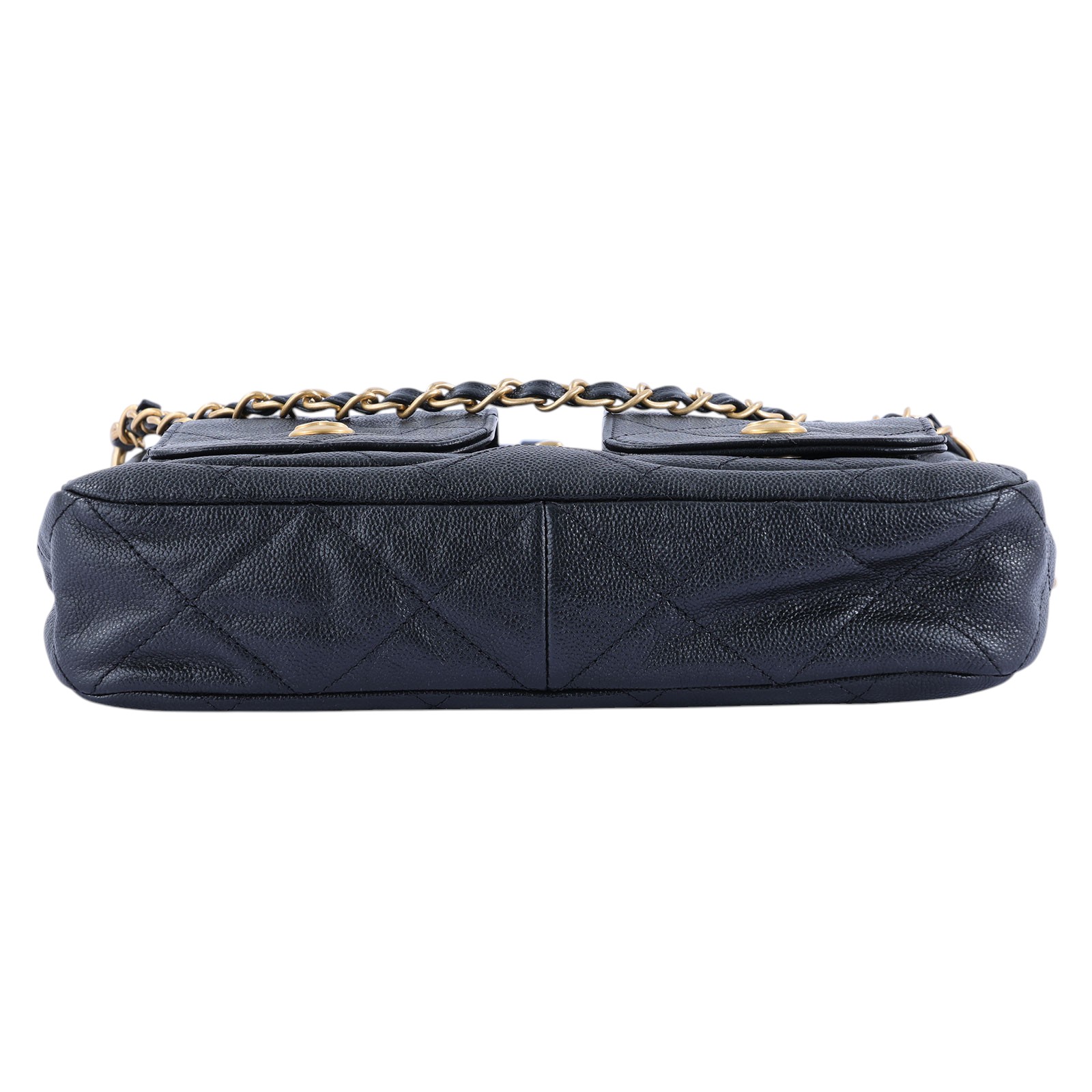 香奈兒 CHANEL 流浪包 雙口袋 郵差包  晶片款 黑金荔枝雙口袋鍊包 防塵袋/原廠盒子