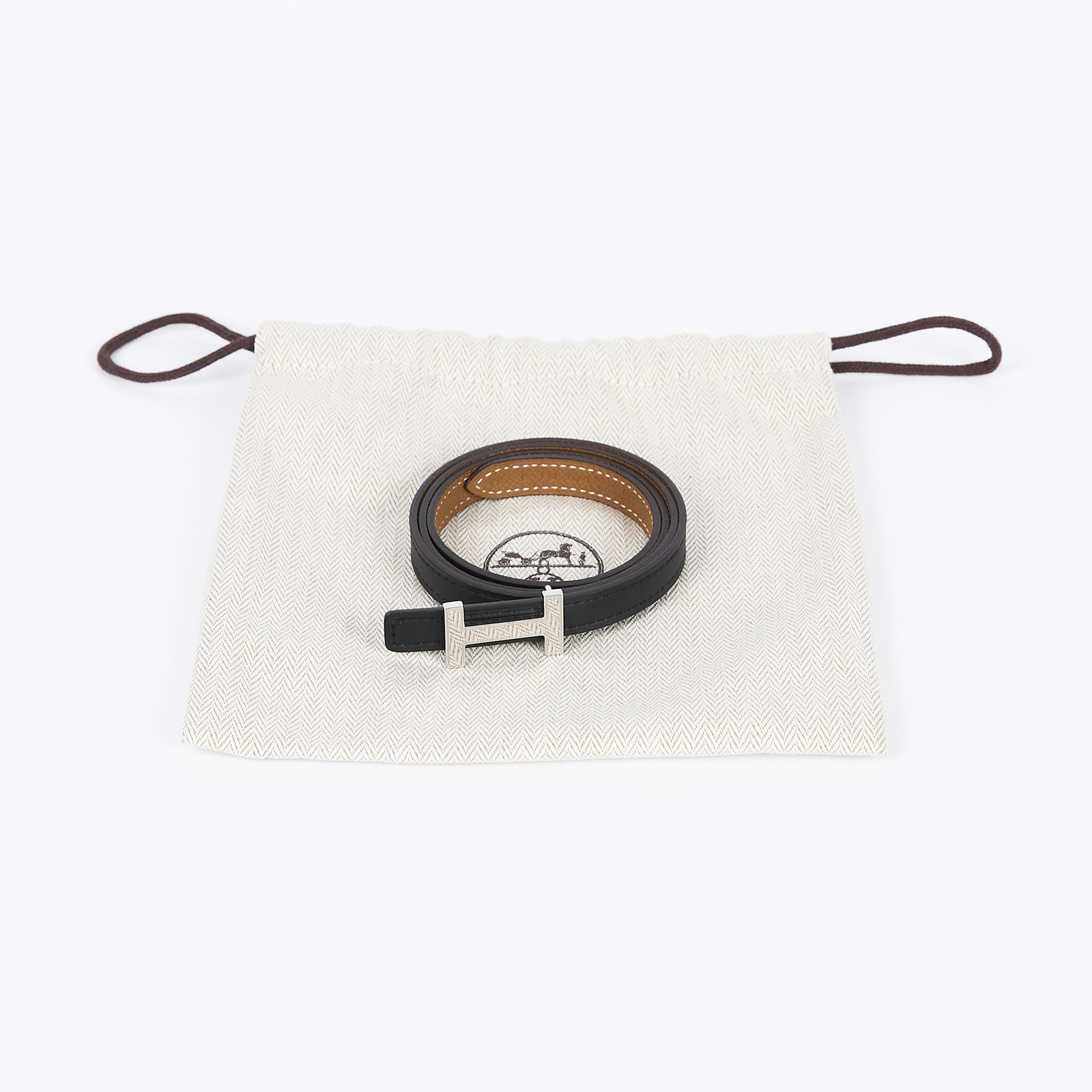 愛馬仕 Hermes H 皮帶釦 雙面皮腰帶 HBELT3275 黑細版皮帶 防塵袋