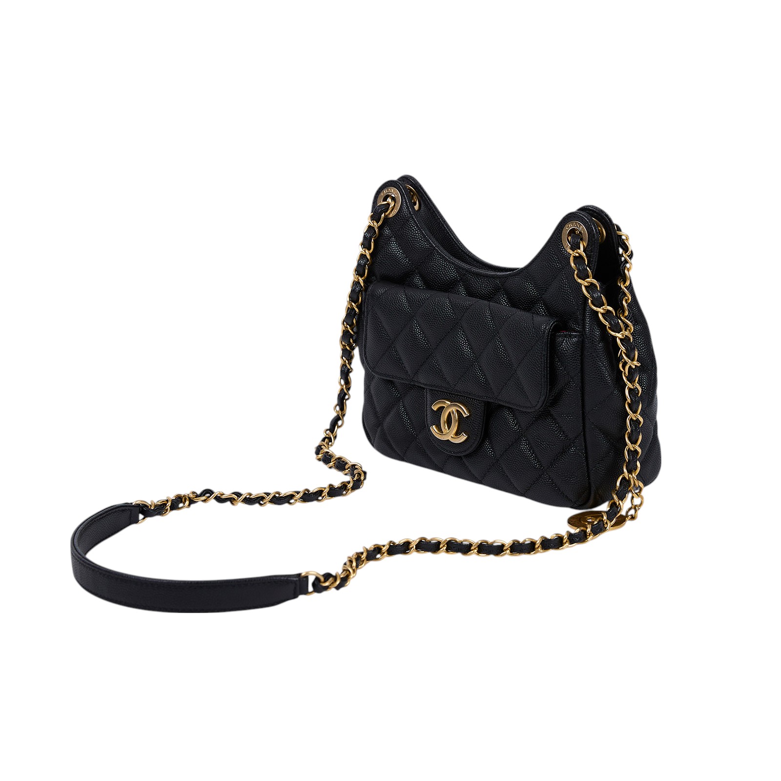 香奈兒 CHANEL 流浪包 Hobo Bag CC LOGO 斜背包 AS3710 晶片款 黑金油蠟皮天貓精靈 小號 原廠盒子/防塵袋/購買證明