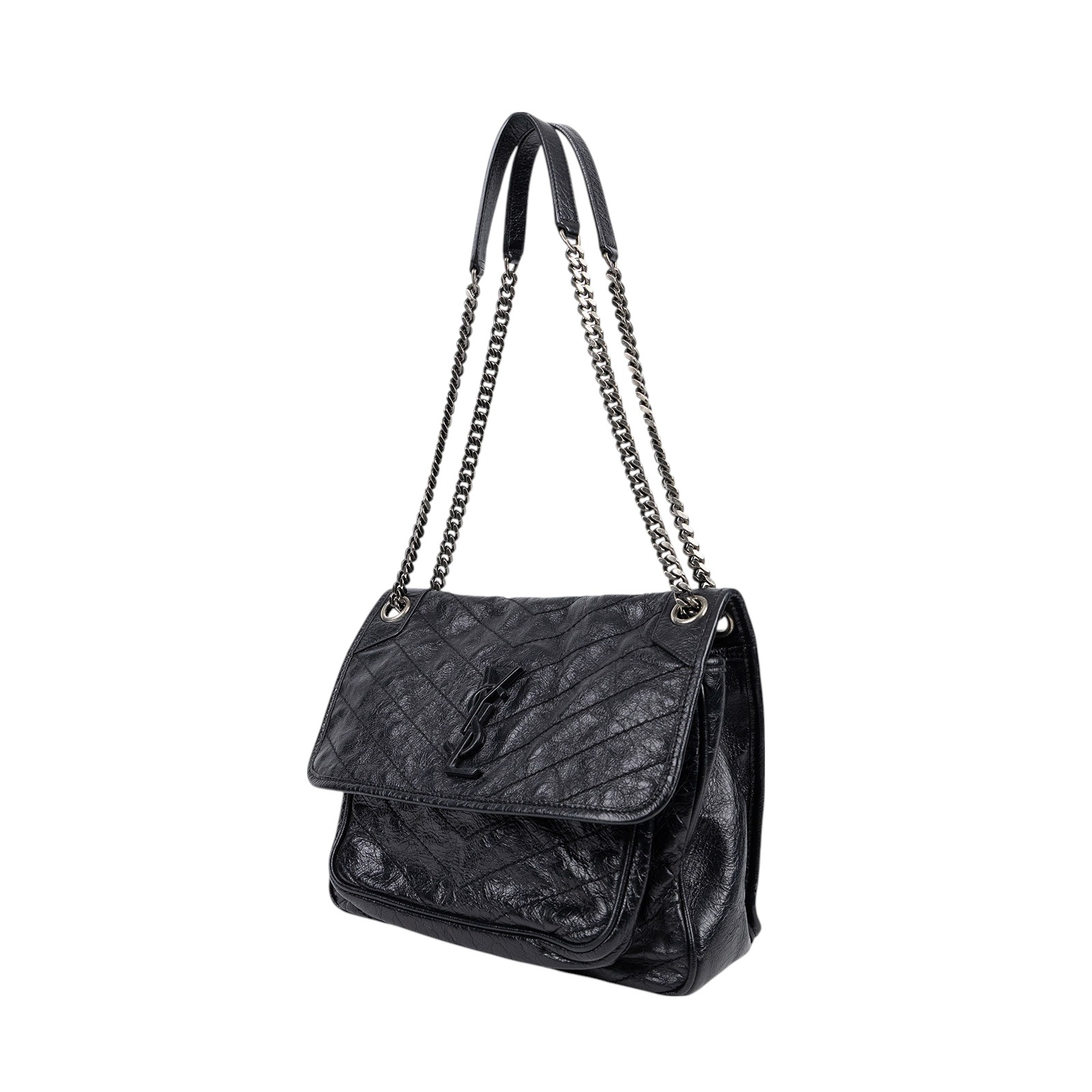 聖羅蘭 YSL SAINT LAURENT NIKI  復古皮革 山型紋 翻蓋 肩背包 中型 4988940EN04 黑NIKI MEDIUM 無附屬品