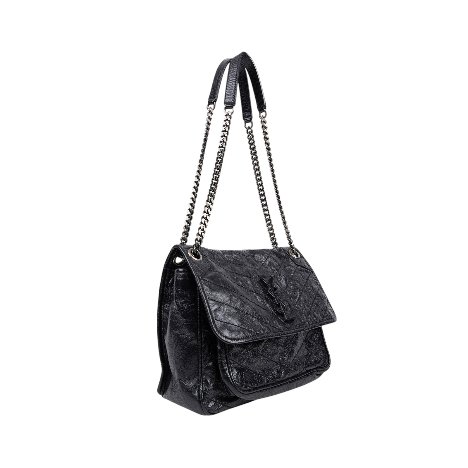 聖羅蘭 YSL SAINT LAURENT NIKI  復古皮革 山型紋 翻蓋 肩背包 中型 4988940EN04 黑NIKI MEDIUM 無附屬品