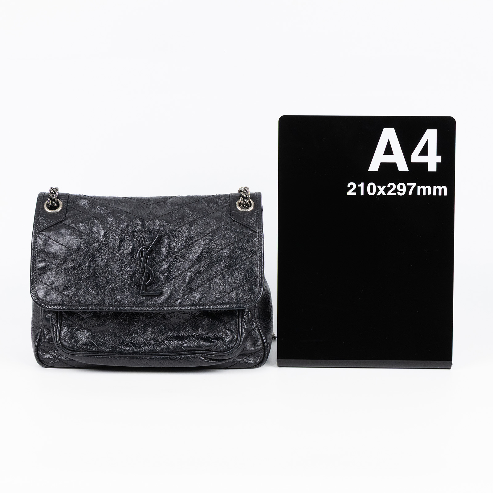 聖羅蘭 YSL SAINT LAURENT NIKI  復古皮革 山型紋 翻蓋 肩背包 中型 4988940EN04 黑NIKI MEDIUM 無附屬品