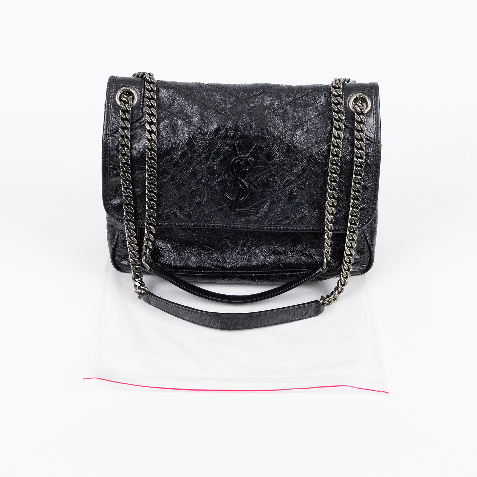 聖羅蘭 YSL SAINT LAURENT NIKI  復古皮革 山型紋 翻蓋 肩背包 中型 4988940EN04 黑NIKI MEDIUM 無附屬品