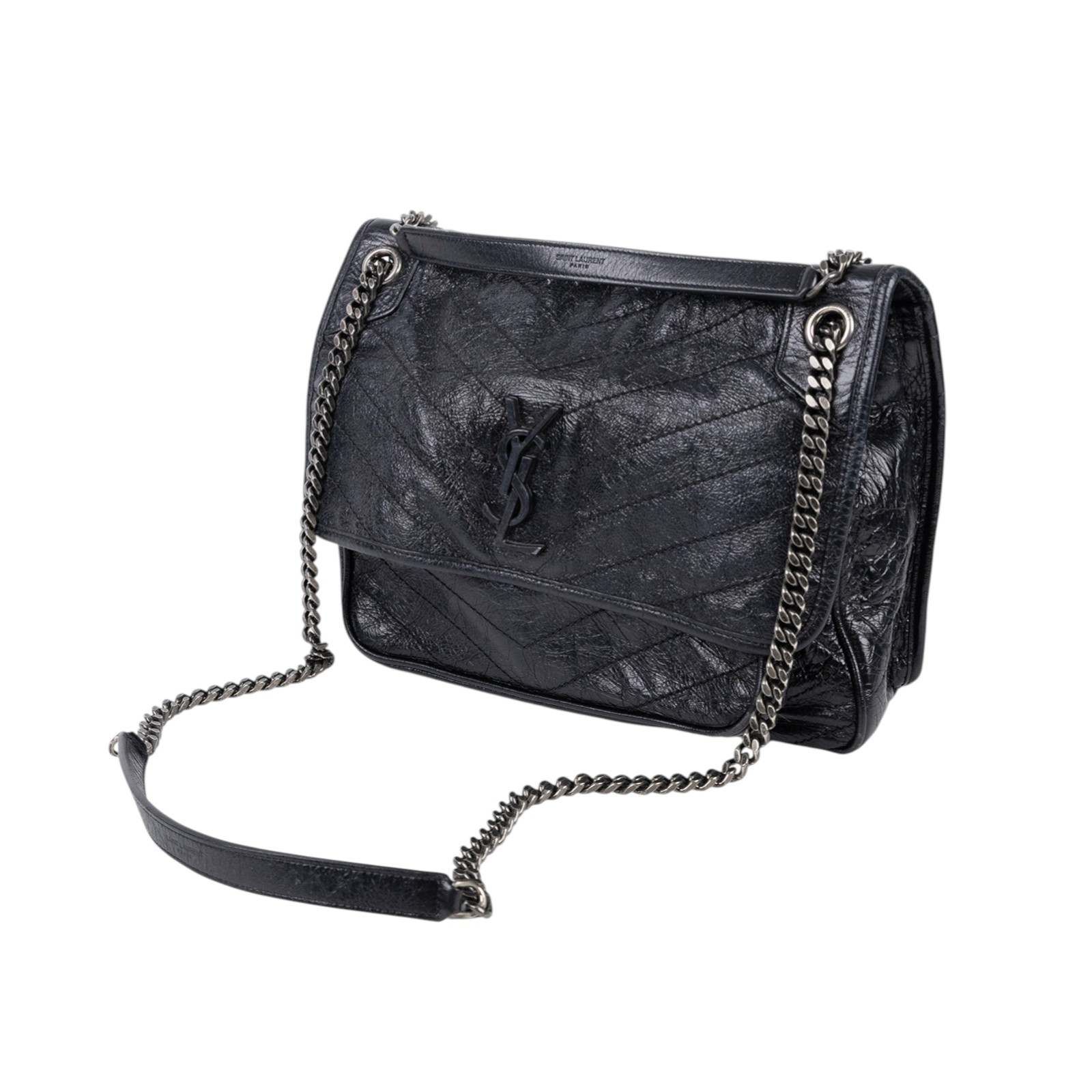 聖羅蘭 YSL SAINT LAURENT Niki 復古皮革 大型 手袋 肩背包 4988830EN04 黑NIKI 大款 防塵袋