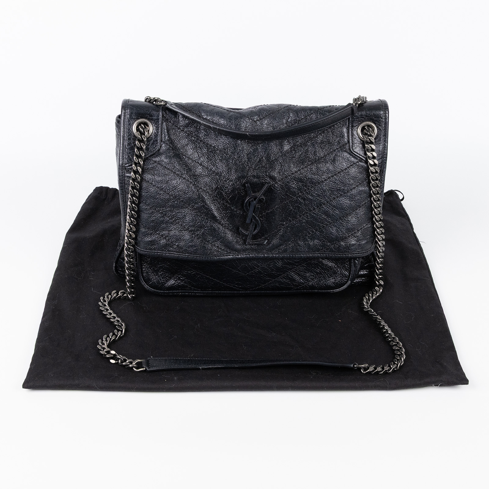 聖羅蘭 YSL SAINT LAURENT Niki 復古皮革 大型 手袋 肩背包 4988830EN04 黑NIKI 大款 防塵袋