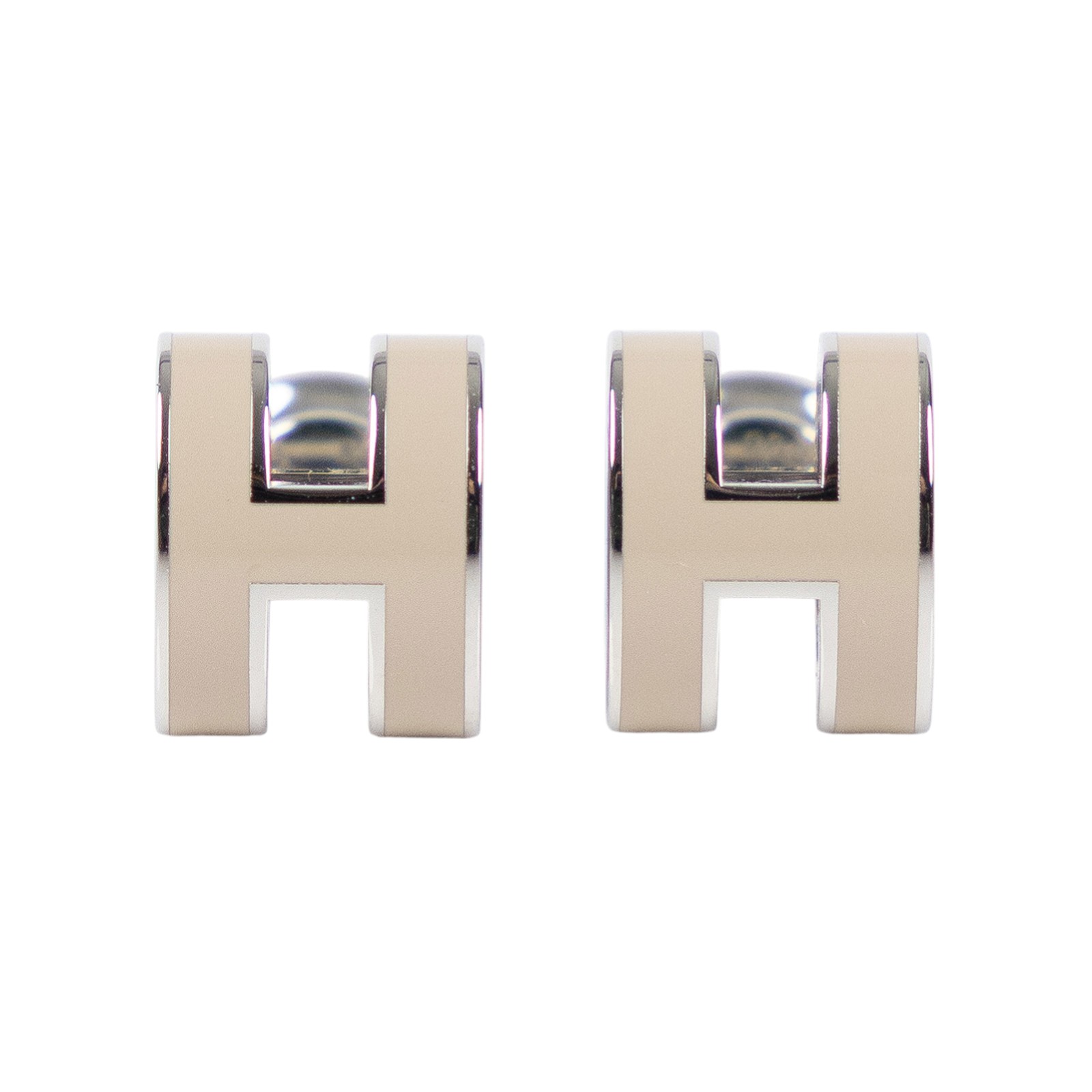 愛馬仕 Hermes Mini Pop H 耳釘 淺褐色 H608002FP55 灰褐色POP H MINI耳環 原廠盒子/防塵袋