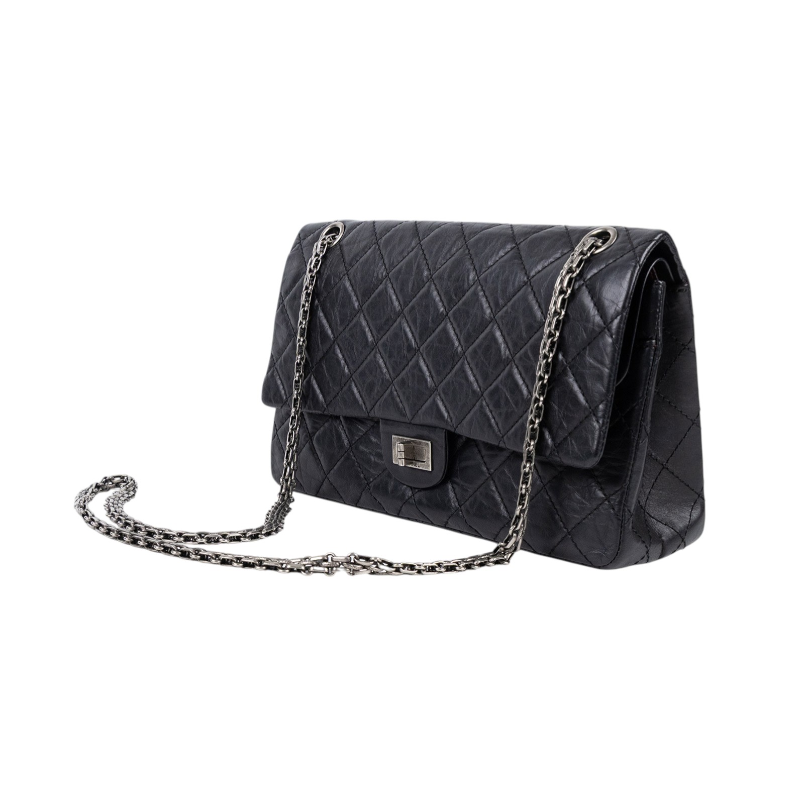 香奈兒 CHANEL 2.55 28CM  斜背 肩背口蓋包 黑色  12開 黑色2.55 28CM 防塵袋