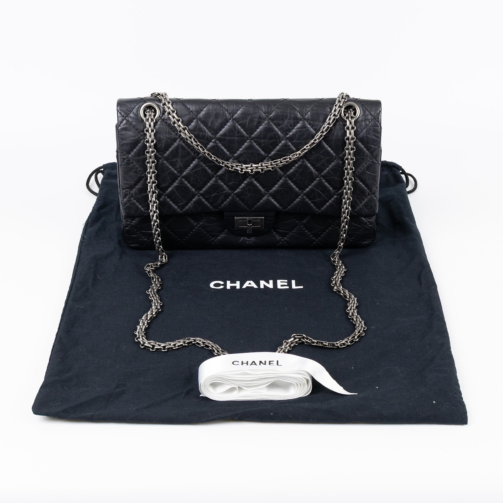 香奈兒 CHANEL 2.55 28CM  斜背 肩背口蓋包 黑色  12開 黑色2.55 28CM 防塵袋