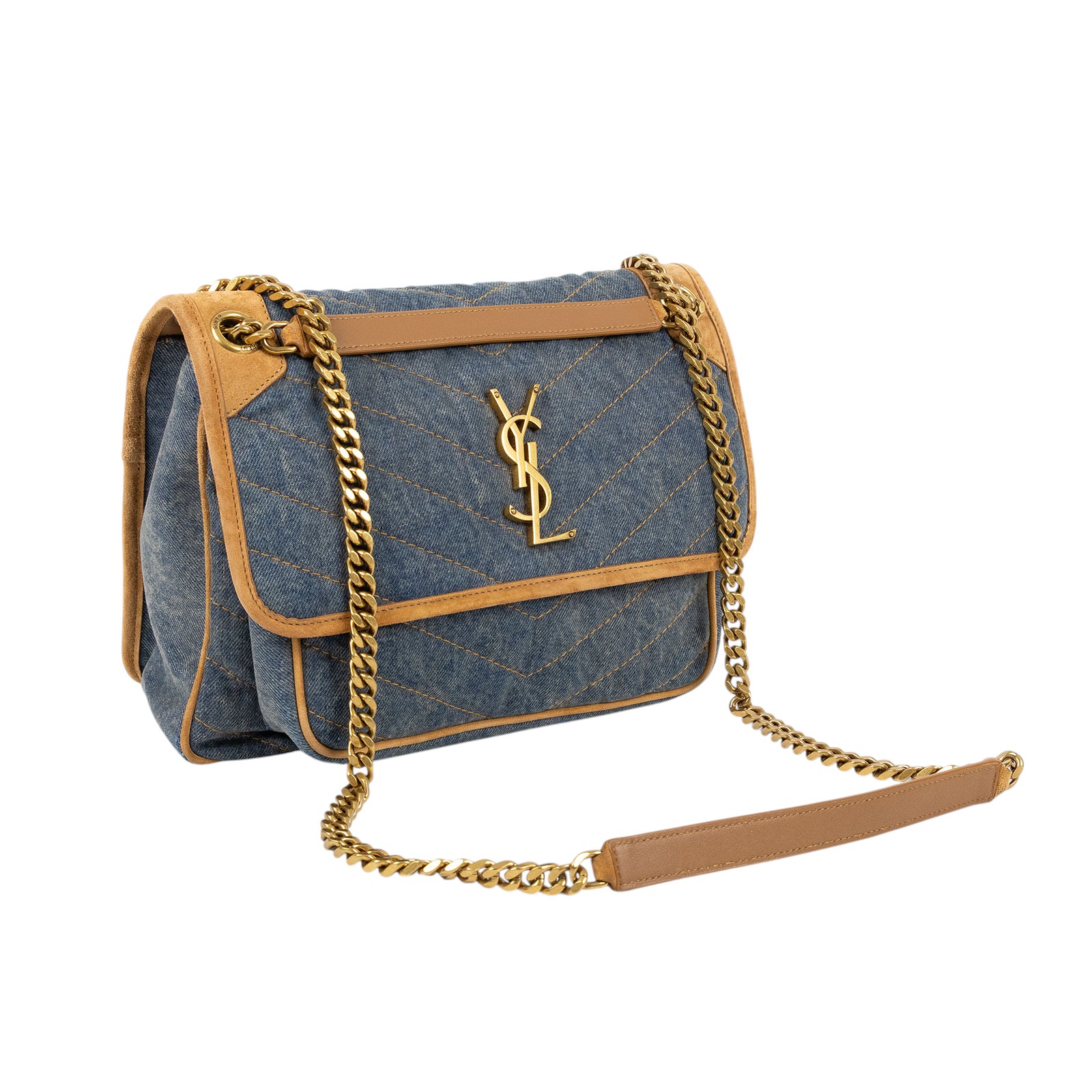 聖羅蘭 YSL SAINT LAURENT Niki 復古皮革 中型手袋 丹寧 6331842PT67 牛仔NIKI 中號 防塵袋