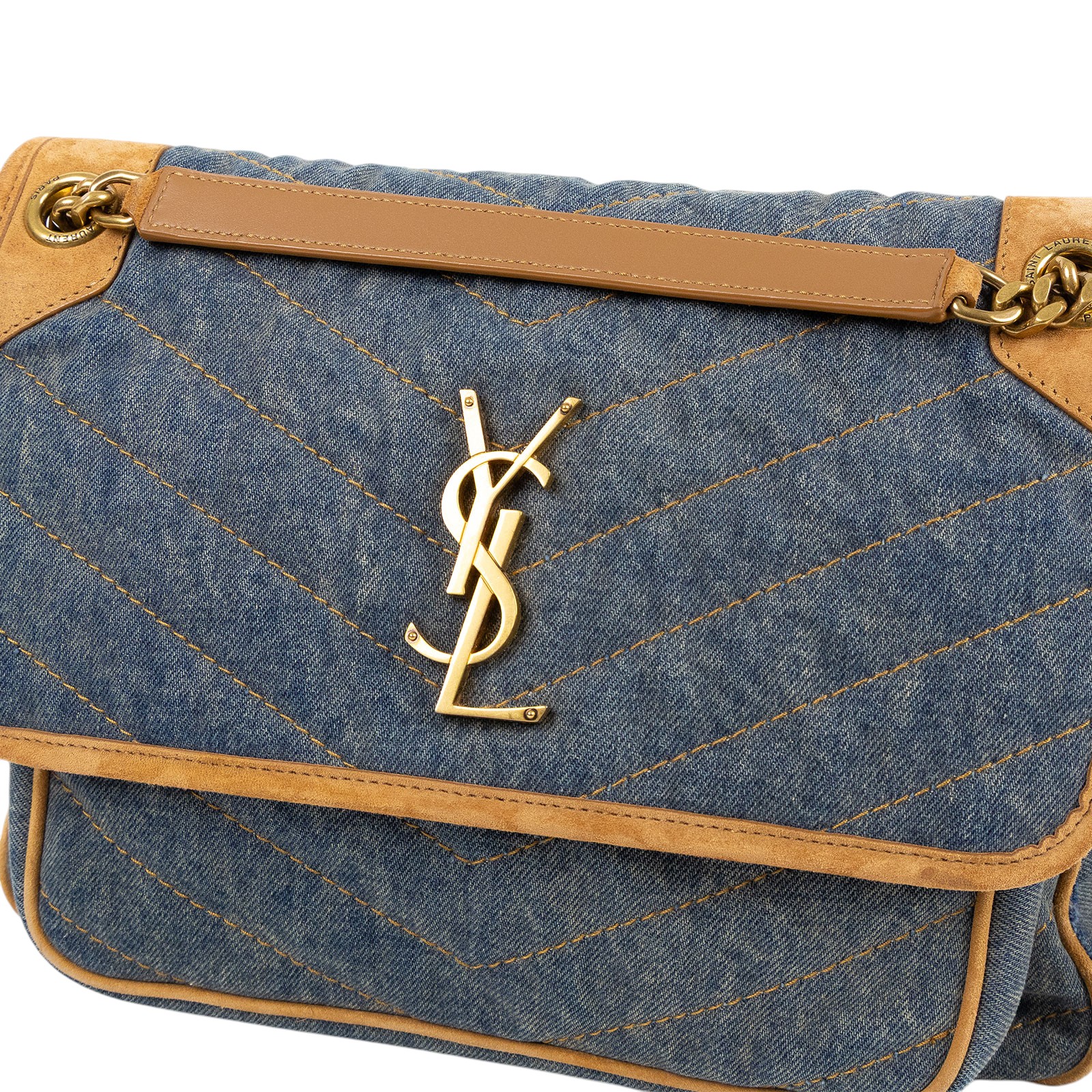 聖羅蘭 YSL SAINT LAURENT Niki 復古皮革 中型手袋 丹寧 6331842PT67 牛仔NIKI 中號 防塵袋