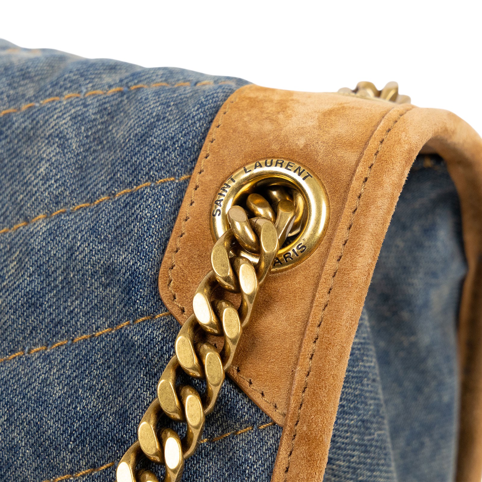 聖羅蘭 YSL SAINT LAURENT Niki 復古皮革 中型手袋 丹寧 6331842PT67 牛仔NIKI 中號 防塵袋