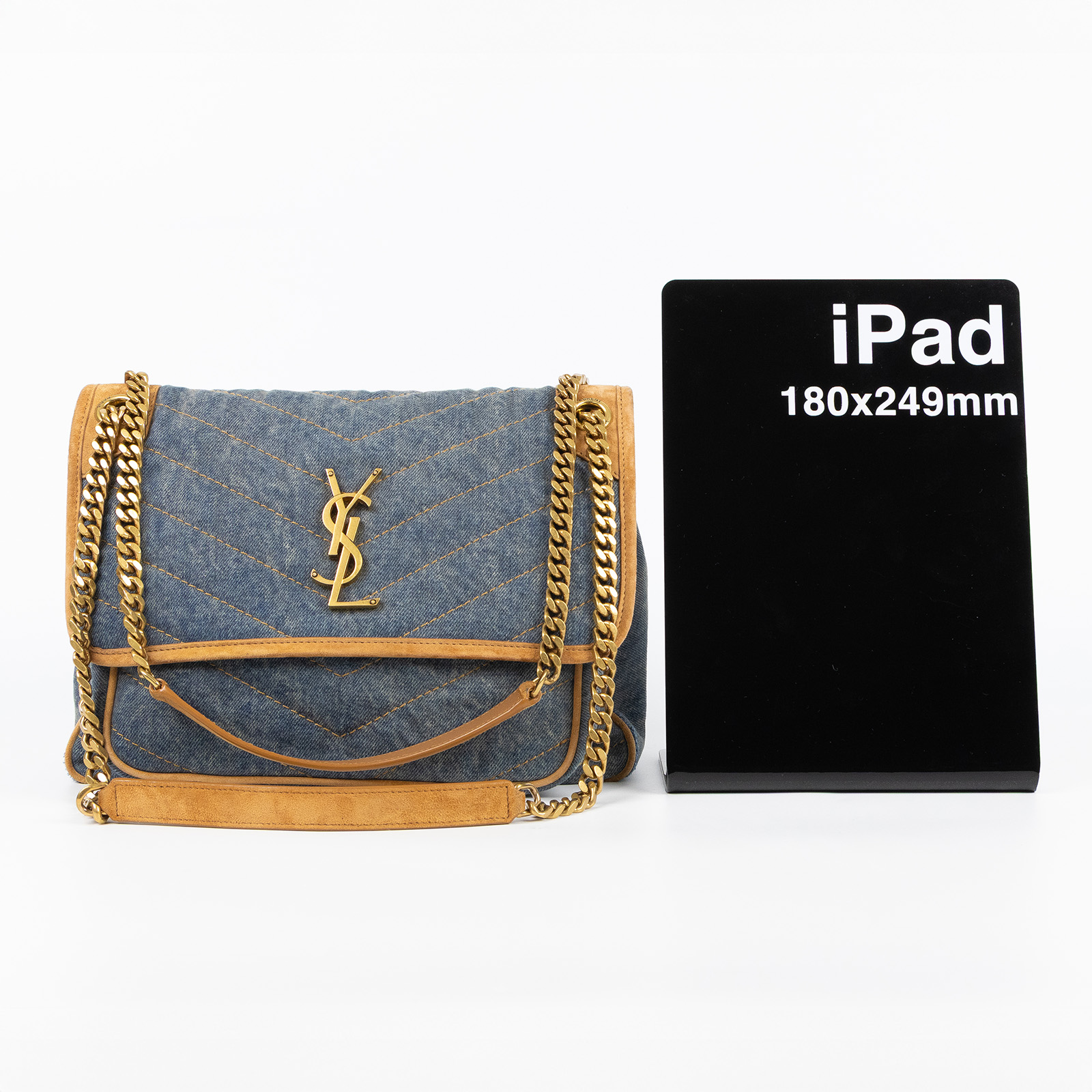 聖羅蘭 YSL SAINT LAURENT Niki 復古皮革 中型手袋 丹寧 6331842PT67 牛仔NIKI 中號 防塵袋