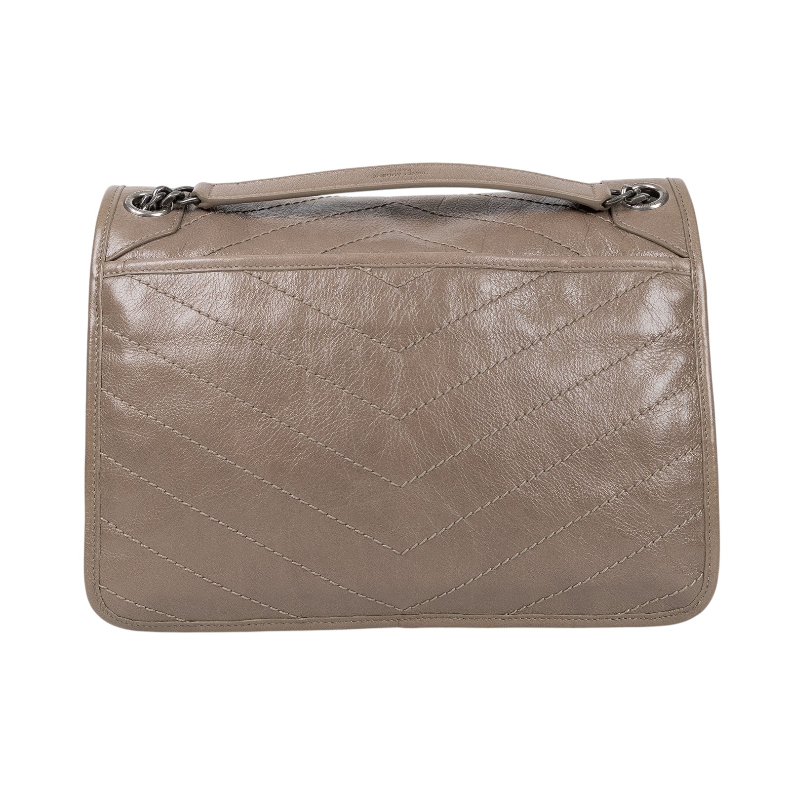 聖羅蘭 YSL SAINT LAURENT Niki 復古皮革 中型手袋 銀色五金 6331580EN04 奶茶色NIKI中號 防塵袋