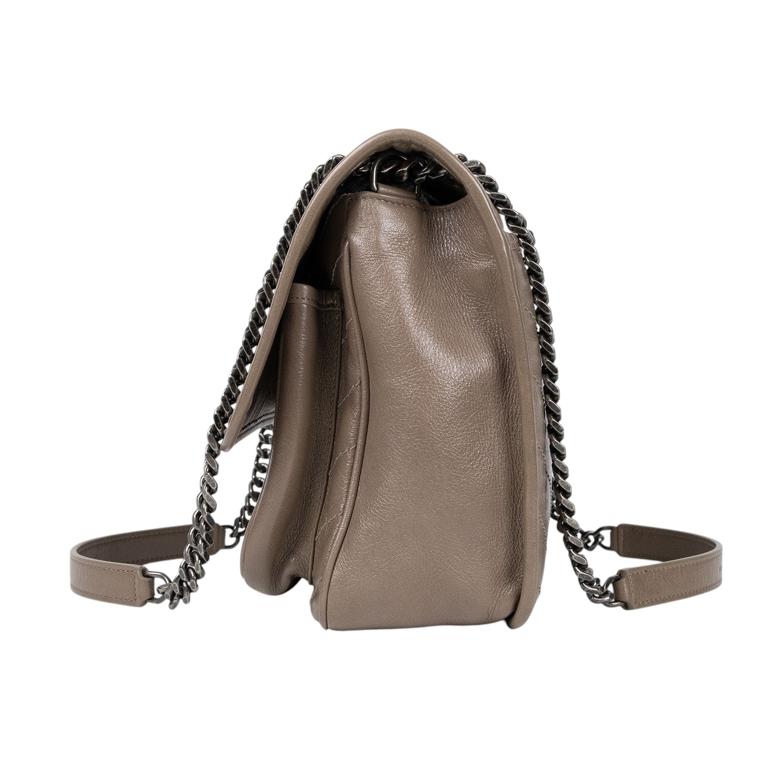 聖羅蘭 YSL SAINT LAURENT Niki 復古皮革 中型手袋 銀色五金 6331580EN04 奶茶色NIKI中號 防塵袋