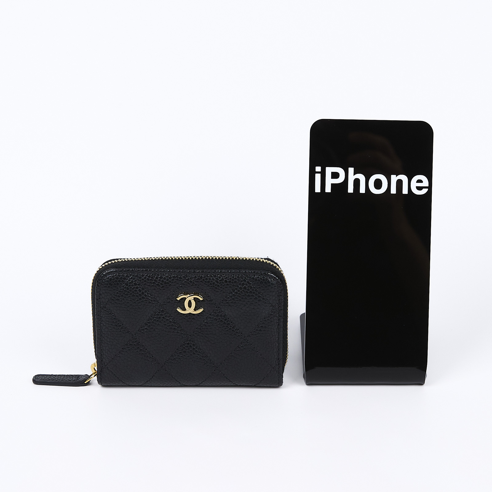 香奈兒 CHANEL 卡片零錢夾 荔枝皮 CC LOGO A69271 晶片款 黑荔枝拉鍊零錢包 防塵袋