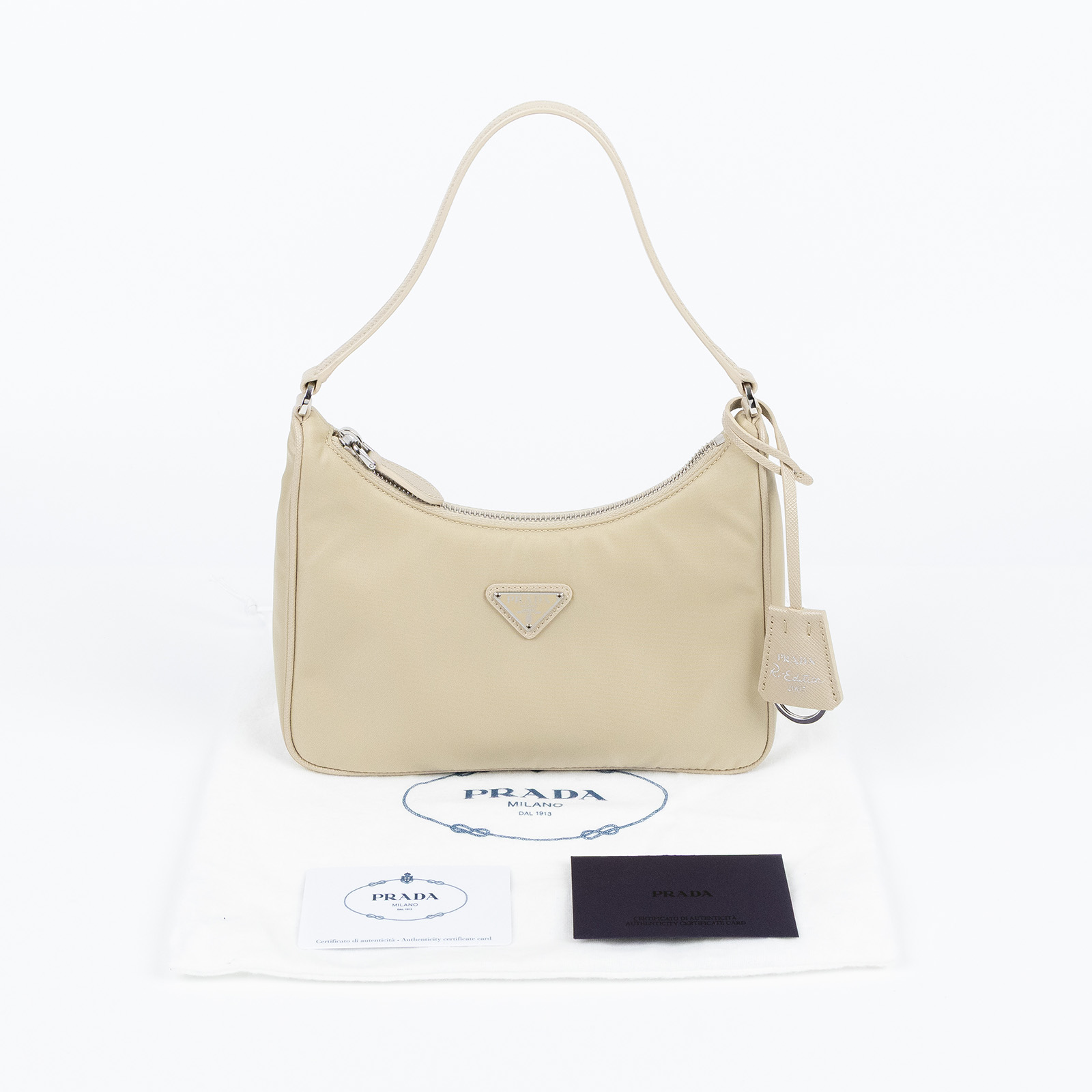 普拉達 PRADA Prada Re-Edition 環保尼龍 迷你袋 1NE204 奶茶尼龍腋下包 保證卡/防塵袋