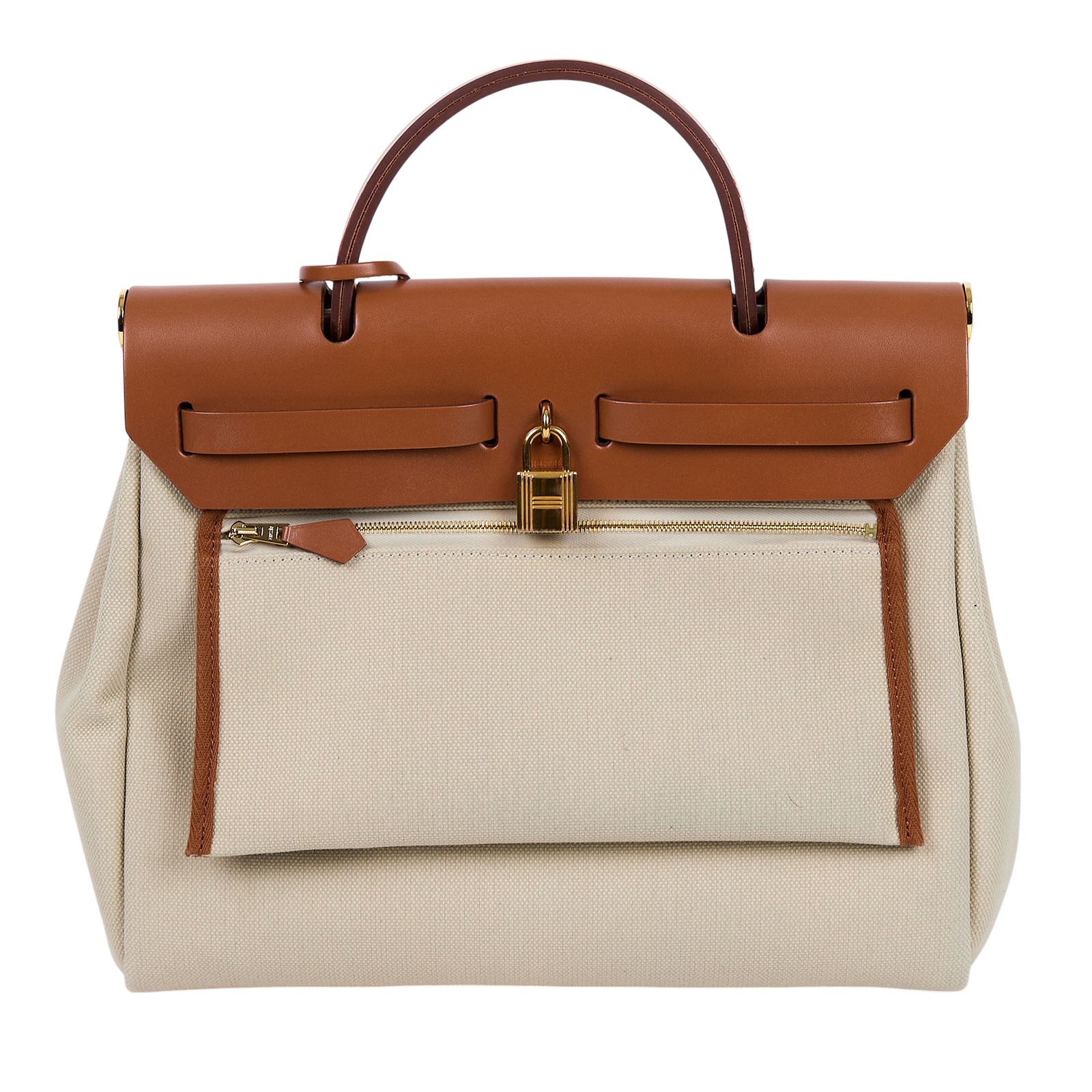 愛馬仕 Hermes Herbag Zip 31 HER31 B刻 金棕拼米白帆布HERBAG31 原廠盒子/防塵袋/鎖組