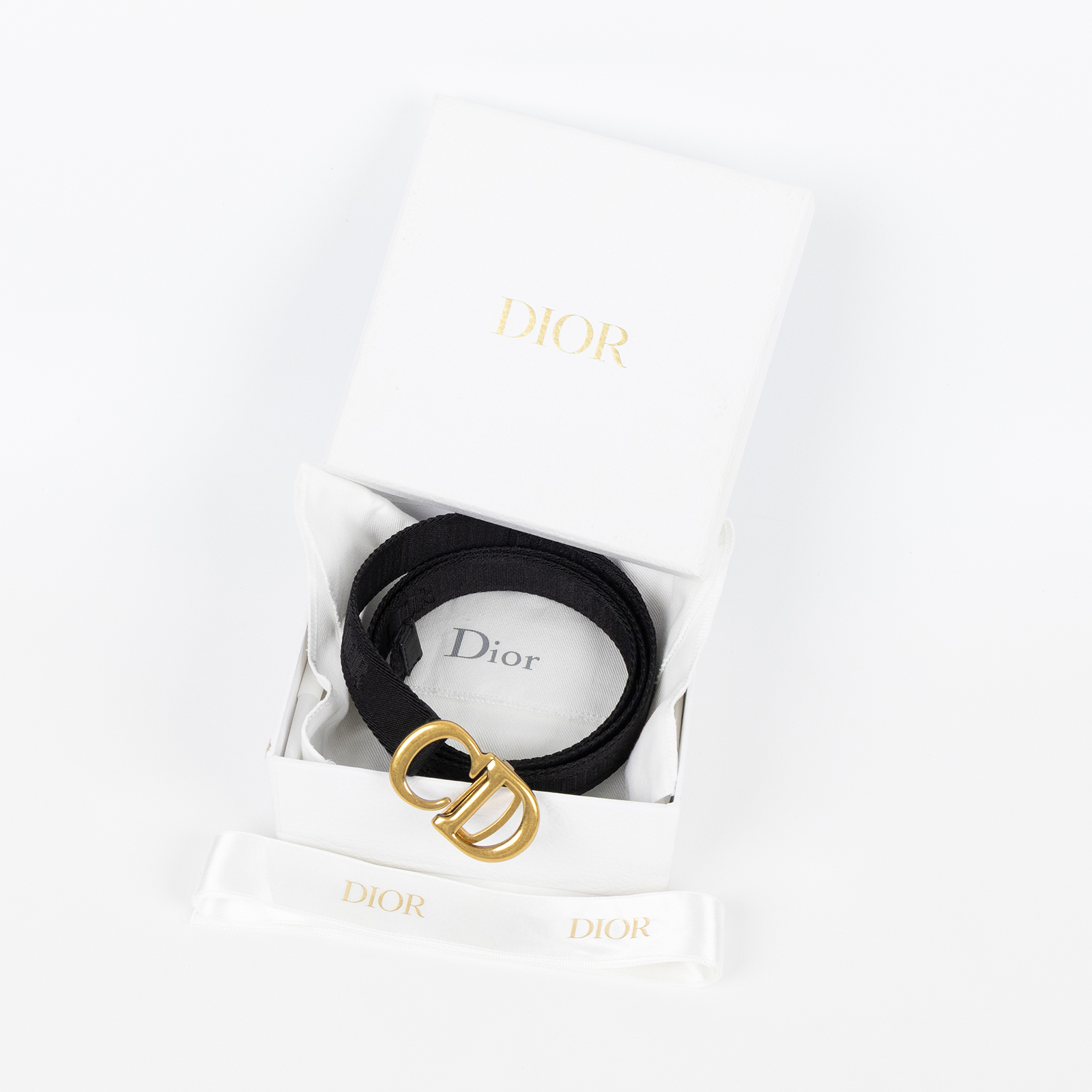 迪奧 CHRISTIAN DIOR CD Saddle 腰帶 0WBM11BLTA 黑織布復古金CD皮帶 原廠盒子/防塵袋