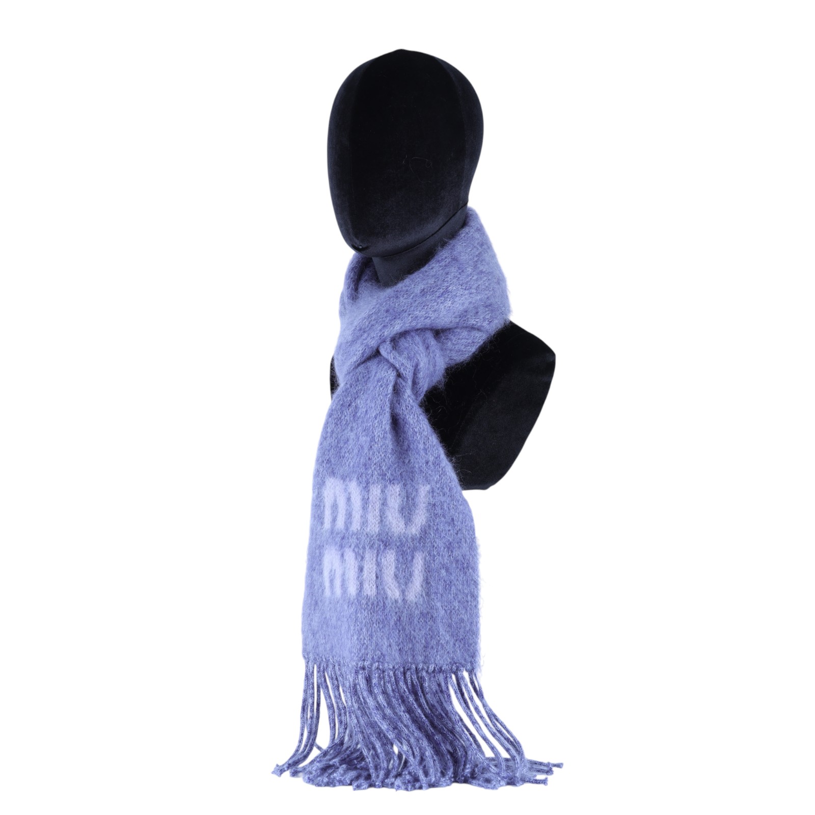 繆繆 MIU MIU 羊毛 混馬海毛 圍巾 5FS062_2CQD 灰紫圍巾 防塵袋