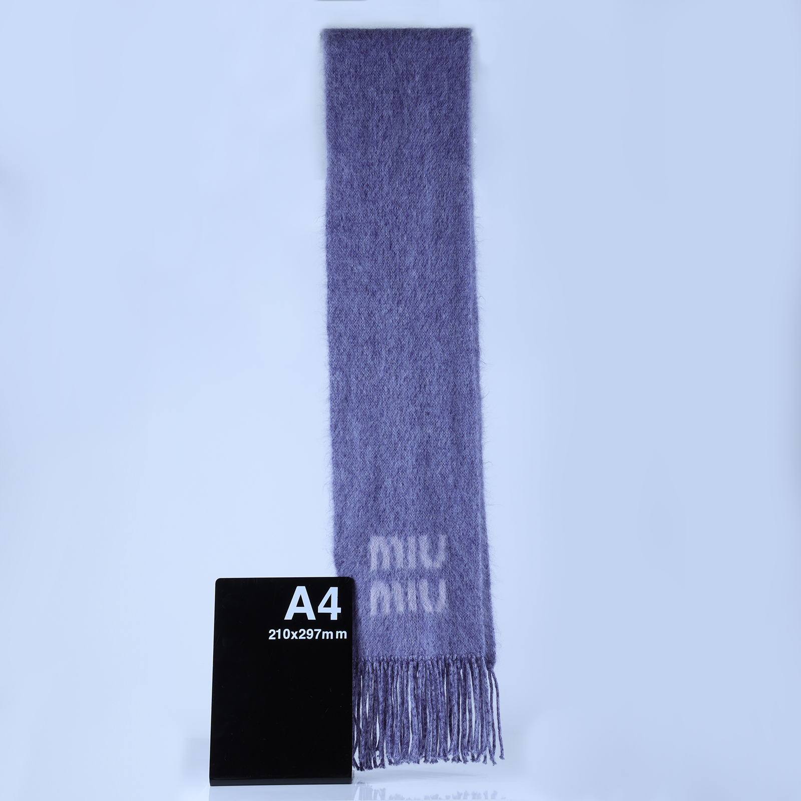 繆繆 MIU MIU 羊毛 混馬海毛 圍巾 5FS062_2CQD 灰紫圍巾 防塵袋