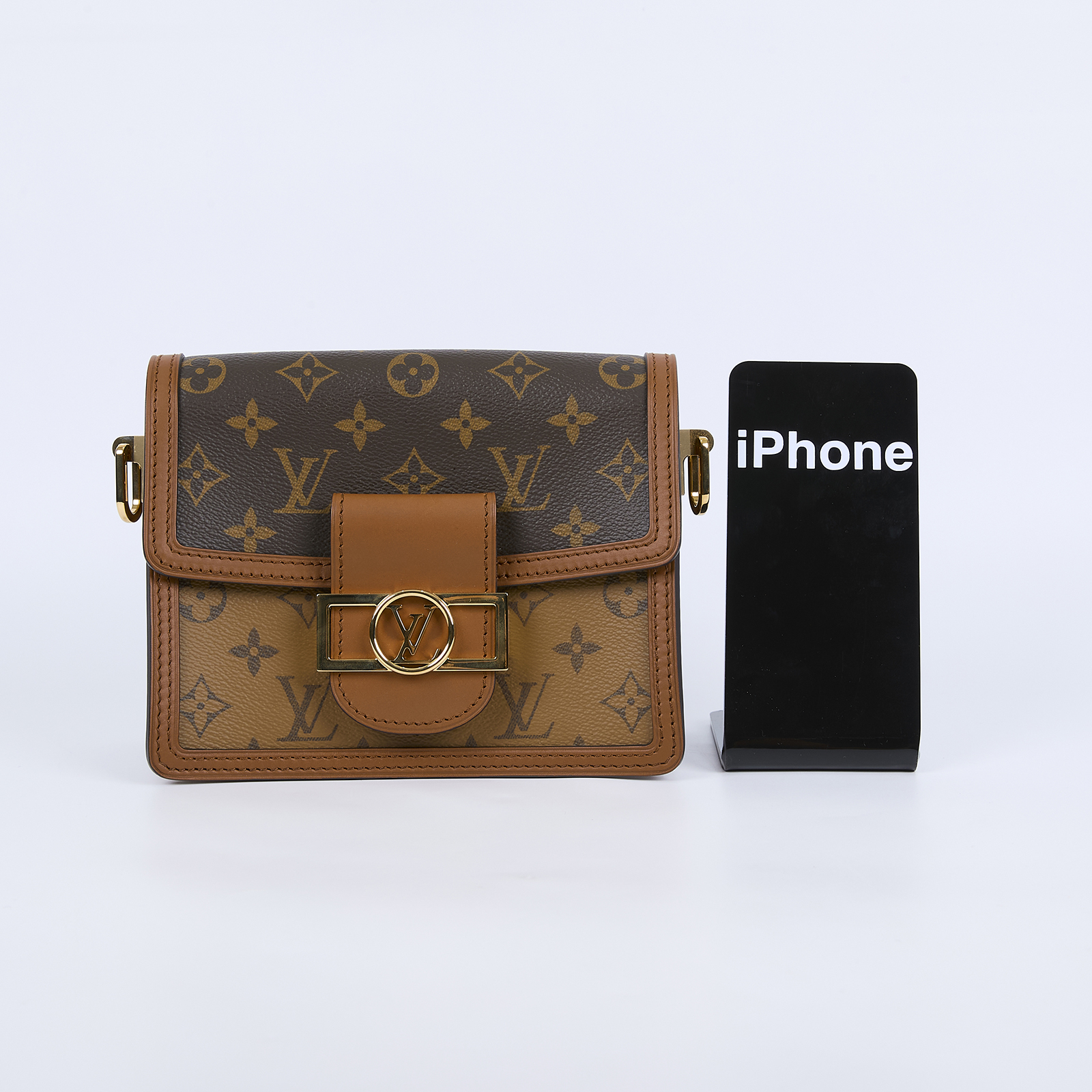 路易威登 LOUIS VUITTON Mini Dauphine Reverse皮革飾邊 迷你 達芙妮 肩背 斜背包 M44580  原廠盒子/防塵袋